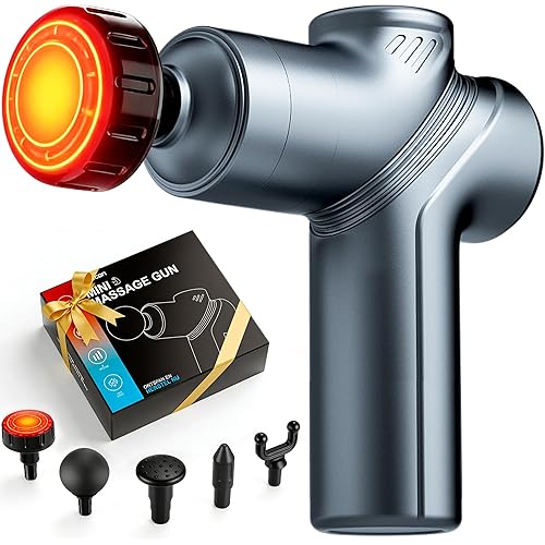 LEERCON Massage Gun with Heat, Deep Tissue Back Massager for Pain Relief, Mini Muscle Percussion Massage Gun, Birthday Gifts for Men Women Dad Home, Office & Travel, Blue