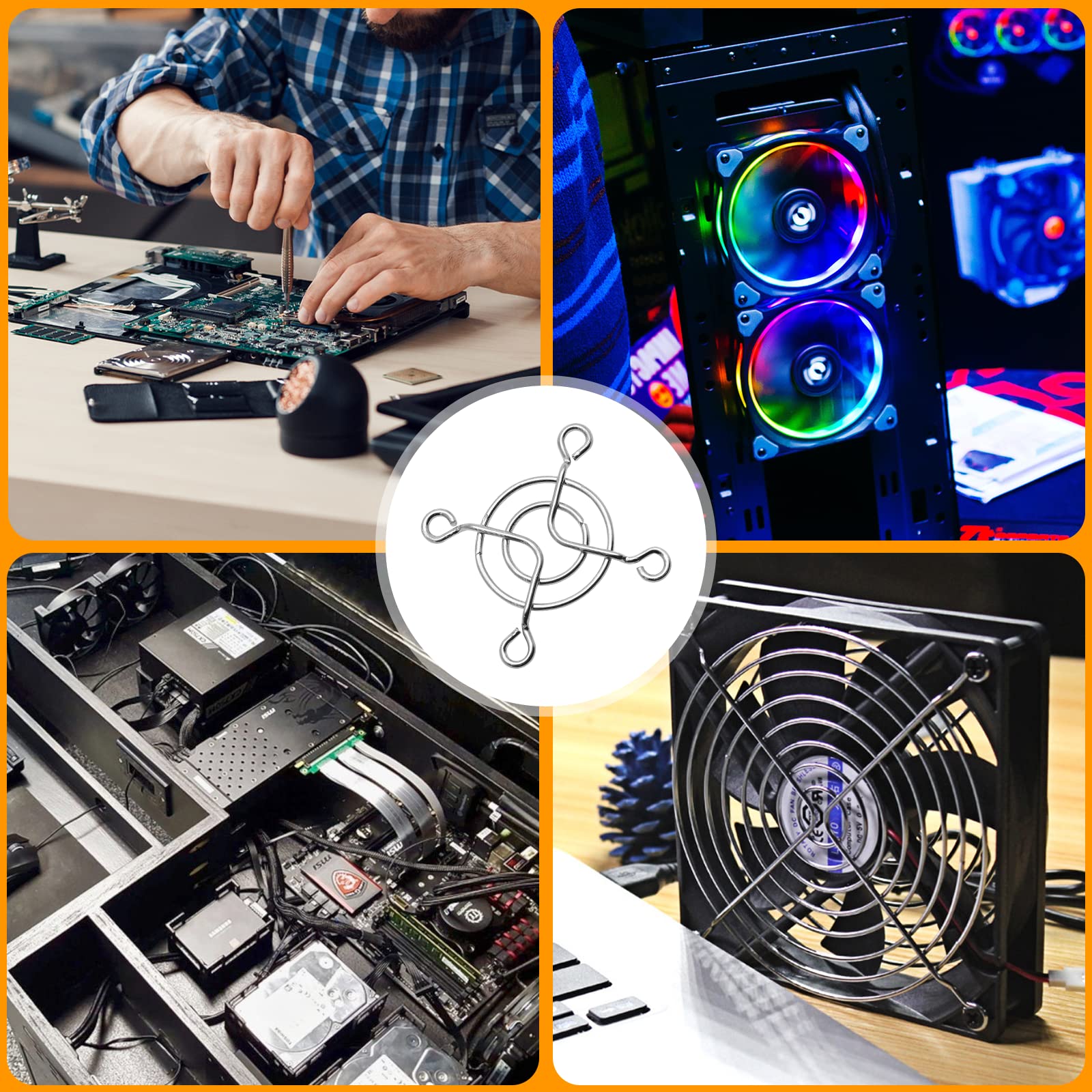 20 piezas de cubierta de ventilador de policarbonato de metal para parrilla de dedo, 1.575 pulgadas, plateado, compatible con computadora de escritorio, laptop, 1.6 x 1.6 x 0.7 pulgadas 7