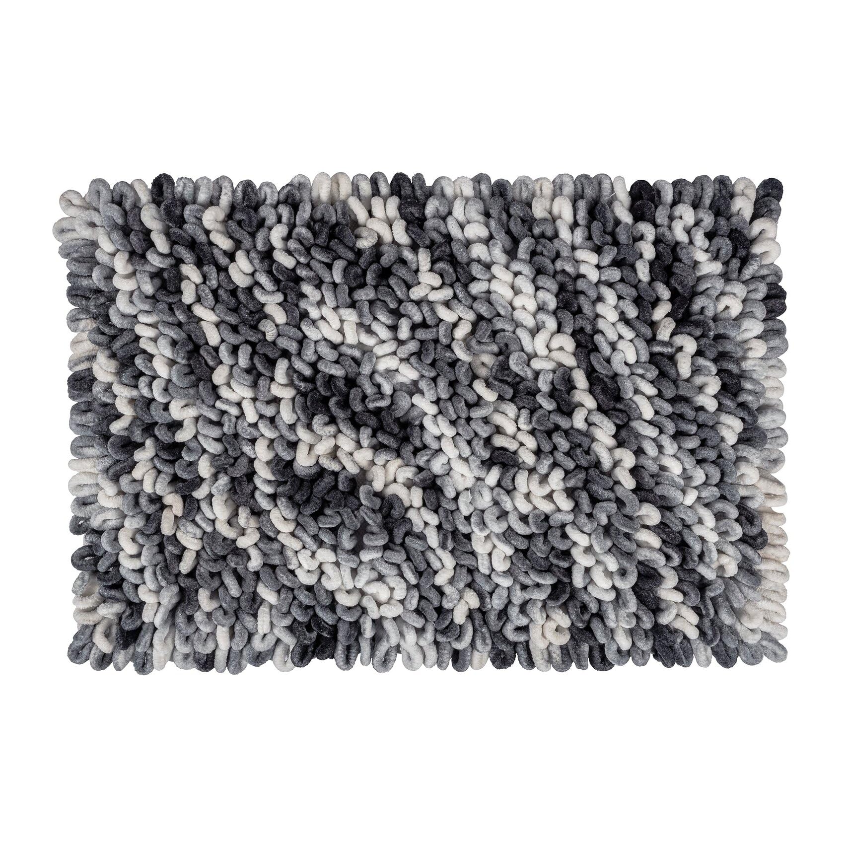 WENKO Badezimmerteppich mit XXL-Schlaufen, 60 x 90 cm, rutschfeste Badematte, schnelltrocknend, saugfähiger Badteppich aus Polyester & Baumwolle, per Hand waschbar, Mod. Lerici, grau-blau