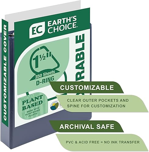 Miniatura 3 de Samsill Earth's Choice - Paquete de 2 carpetas duraderas con anillo en D de 1.5 pulgadas, con base biológica certificada por USDA, ecológica, azul