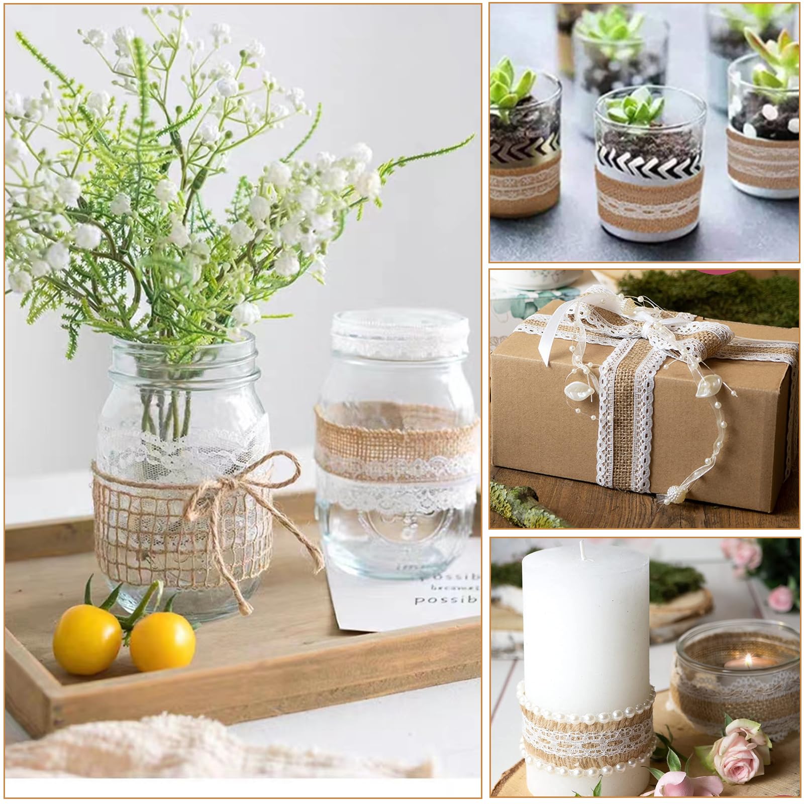 Nastro di iuta in juta, decorazione rustica vintage per matrimoni, feste, artigianato fai da te, confezioni regalo, ecologico, rispettoso dell'ambiente - Italia