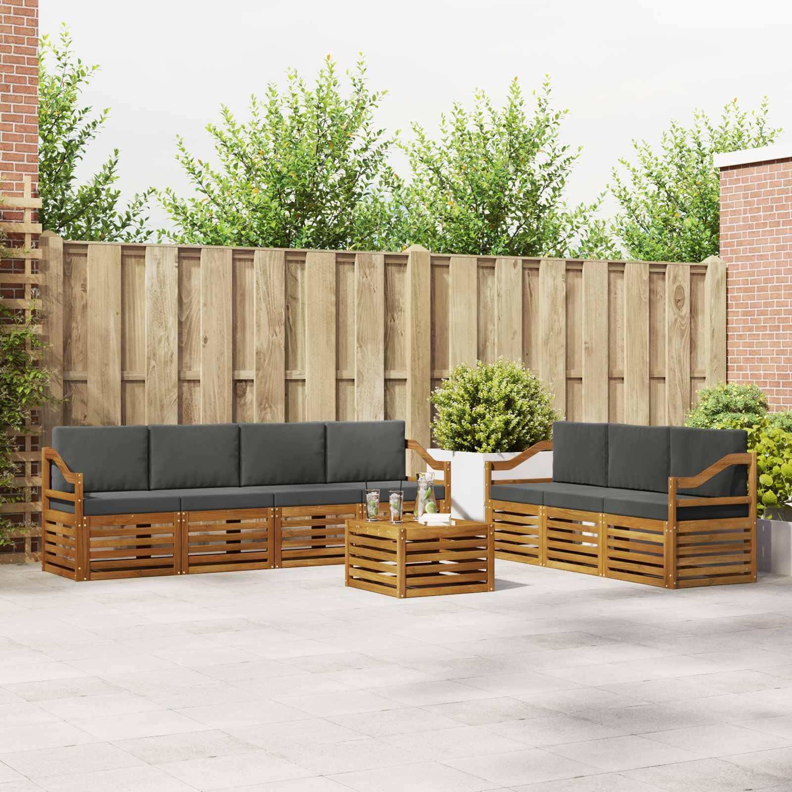 Juegos de sofás con cojín 8 pcs Madera de Acacia Natural y Antracita para terraza jardín salón Modular cómodo y Resistente diseño Funcional para hogar apartamento Oficina