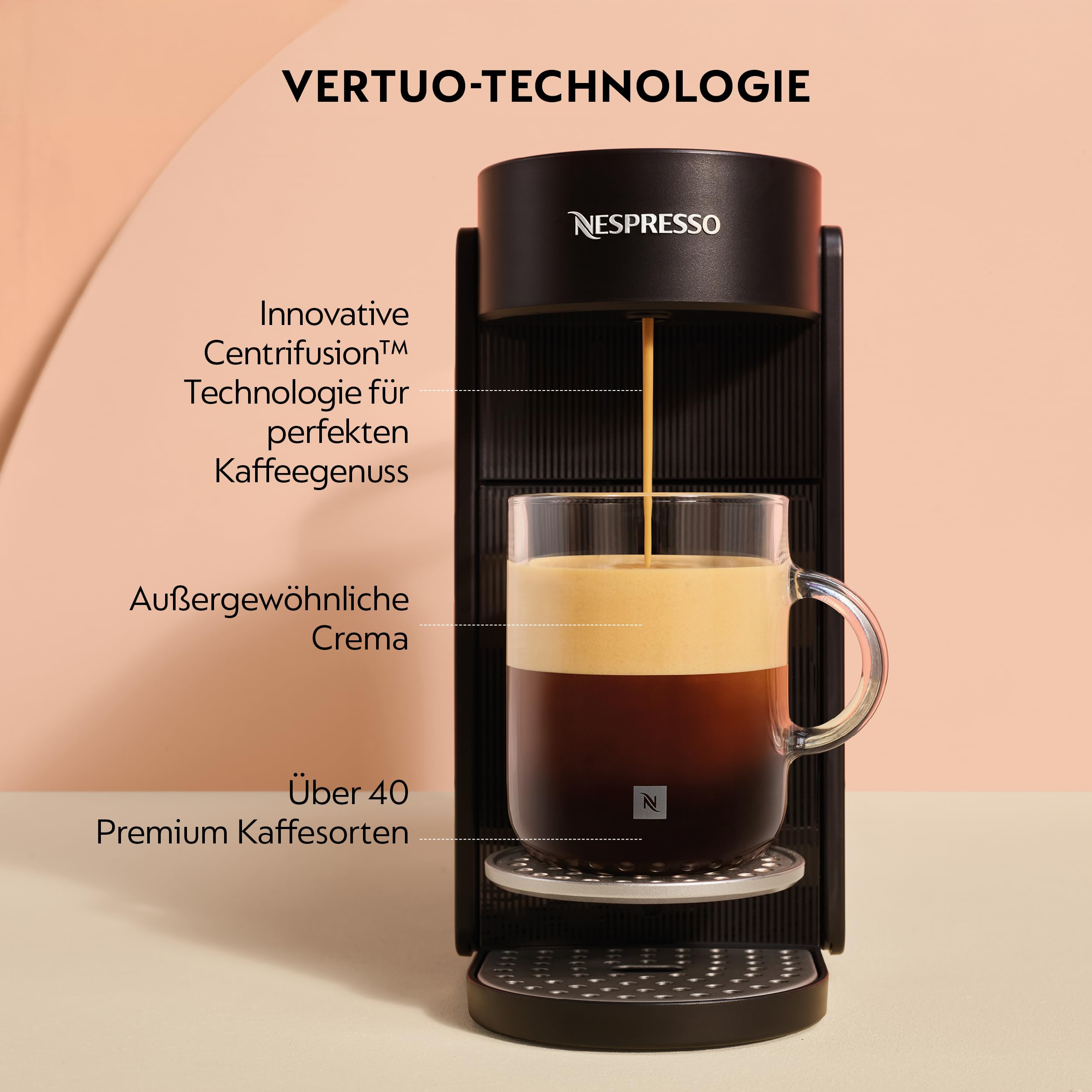 NESPRESSO KRUPS Vertuo Up Schwarz Kapselmaschine, 5 Tassengrößen, 3 Sek. Aufheizzeit, One Touch Kaffee Zubereitung, schwenkbarer Wassertank, Coffee Creations Modus, Kaffeemaschine XN9408