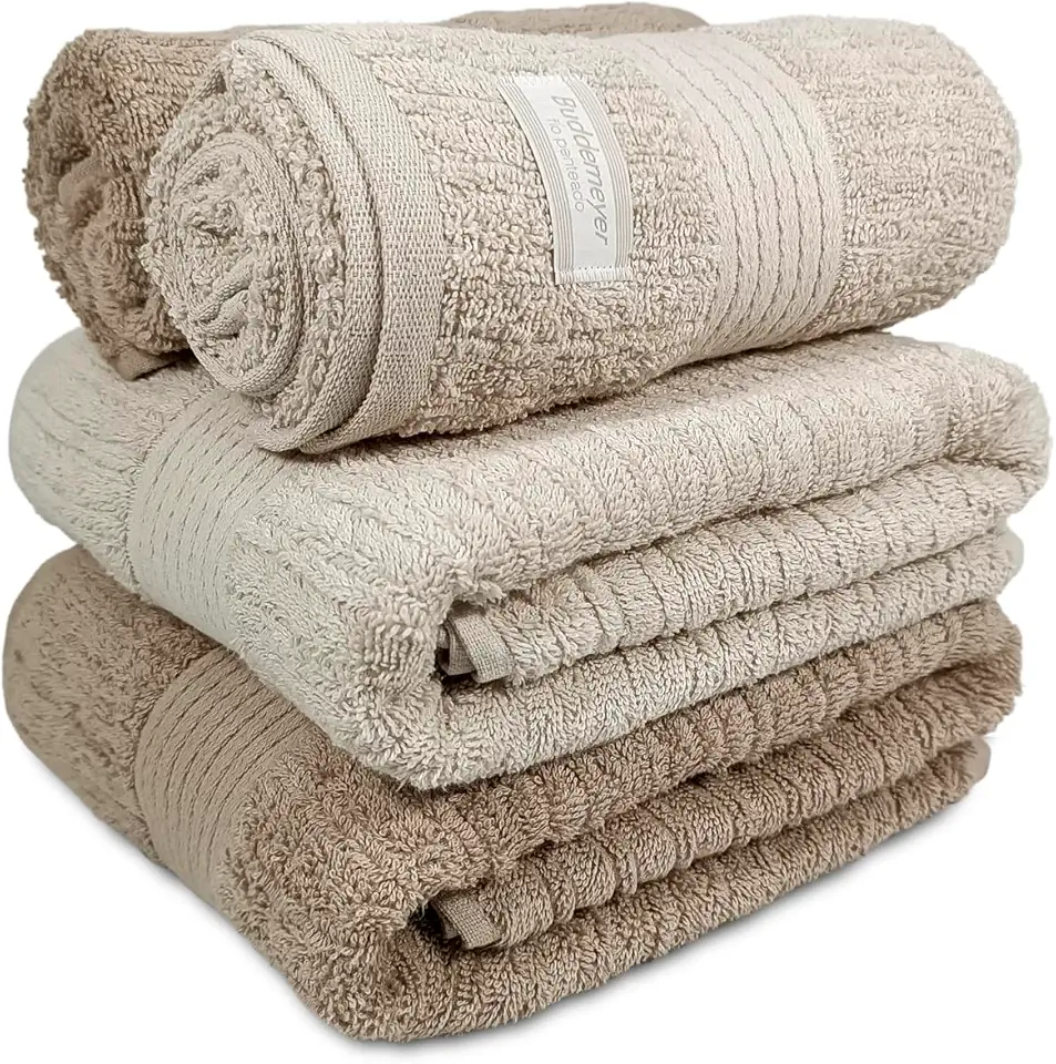 Jogo De Banho Buddemeyer - Toalha Fio Penteado Canelado - 100% Algodão - Kit Banho e Rosto - 4 Peças (Bege 1979/1578)