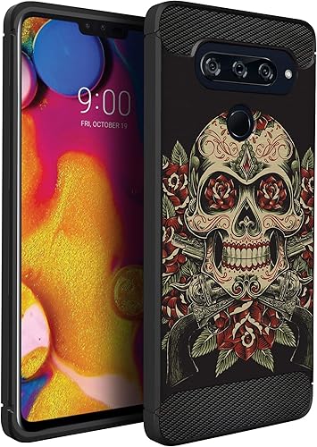 Miniatura 7 de CasesOnDeck - Funda compatible con LG V40 ThinQ, diseño de TPU con patrón pictórico, flexible, delgada y elegante (control retro negro) Negro Retro