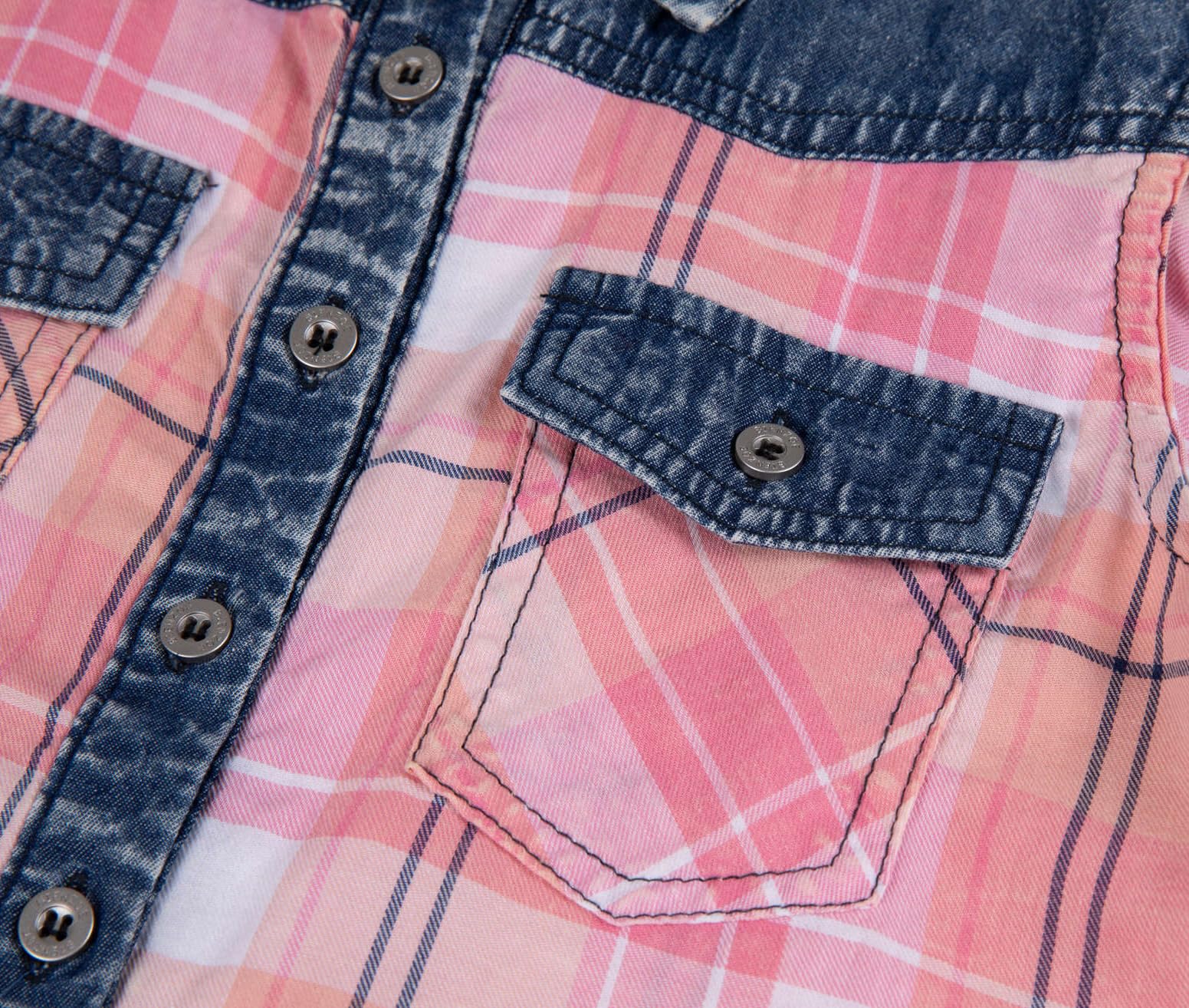 Bienzoe Fille Plaid Denim sans Manches Décontractée Chemisier