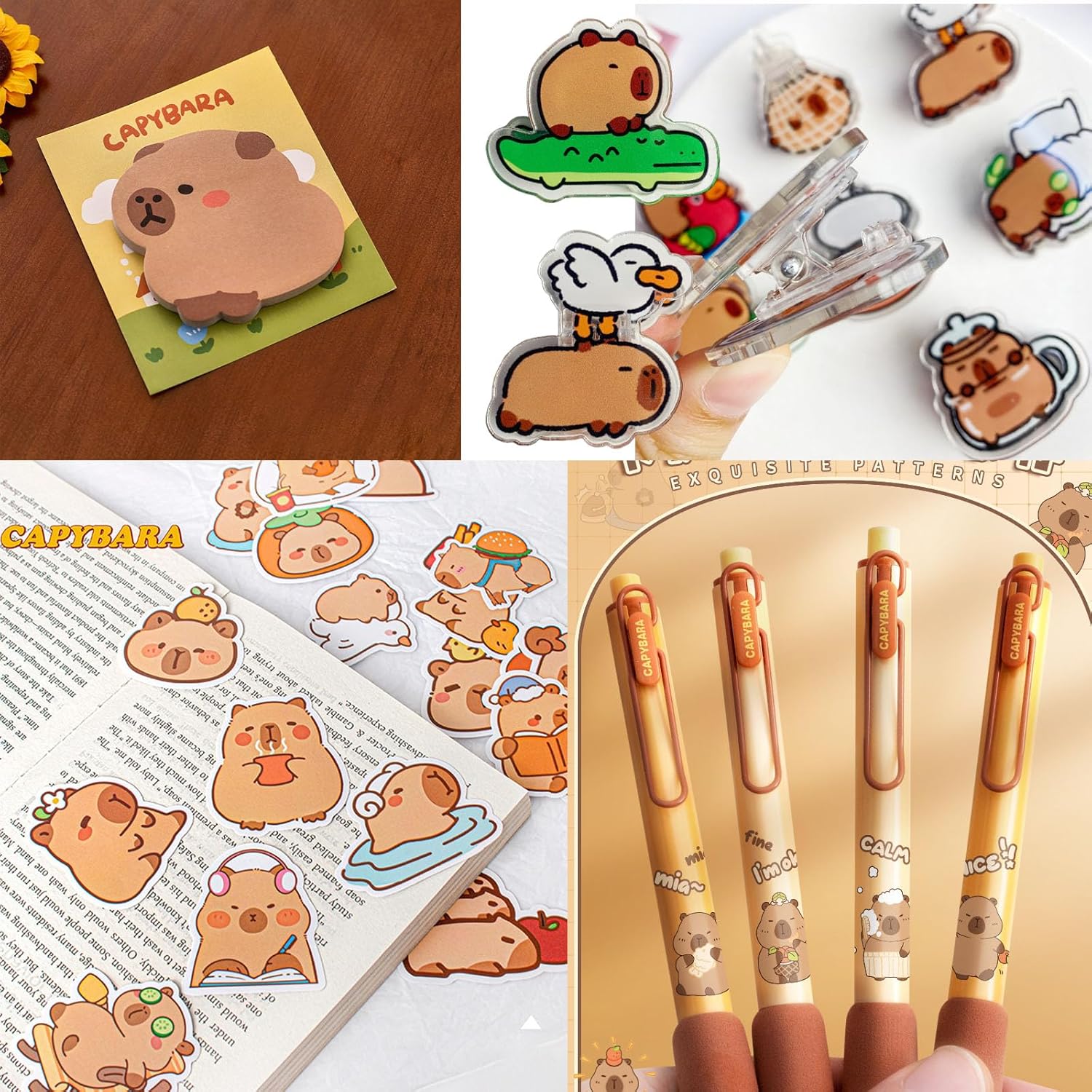 Cute Capybara Pencil Case With 10 Compartments - Gift Set Includes Holder, Ball-Point Pen, Keychain, Stickers, Brooch, and Clips - Image 7