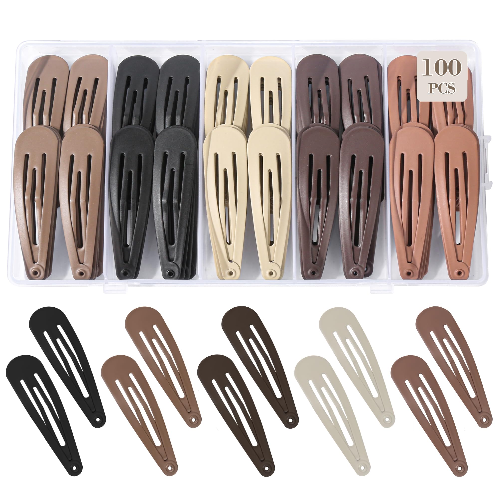 100 pinzas para el cabello a presión para mujeres y niñas, accesorios de pinzas de metal antideslizantes para el cabello, horquillas mate, 5 colores, 2 x 0.55 pulgadas