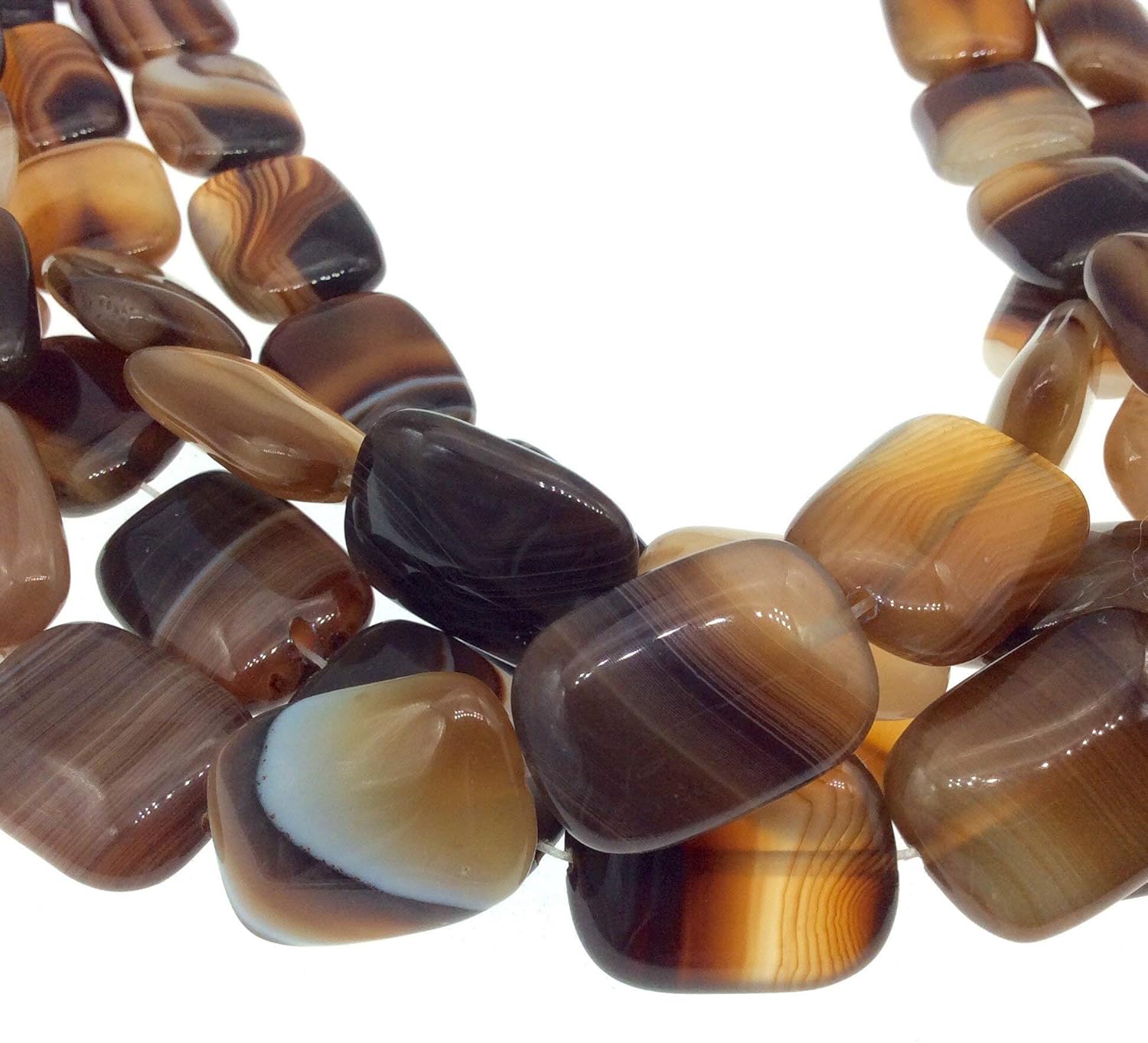 18mm x 25mm Brown White Banded Agate Rectangle Beads - 15.5 Strand (Approx. 16 Beads per Strand) - Natural Semi-Precious Gemstone