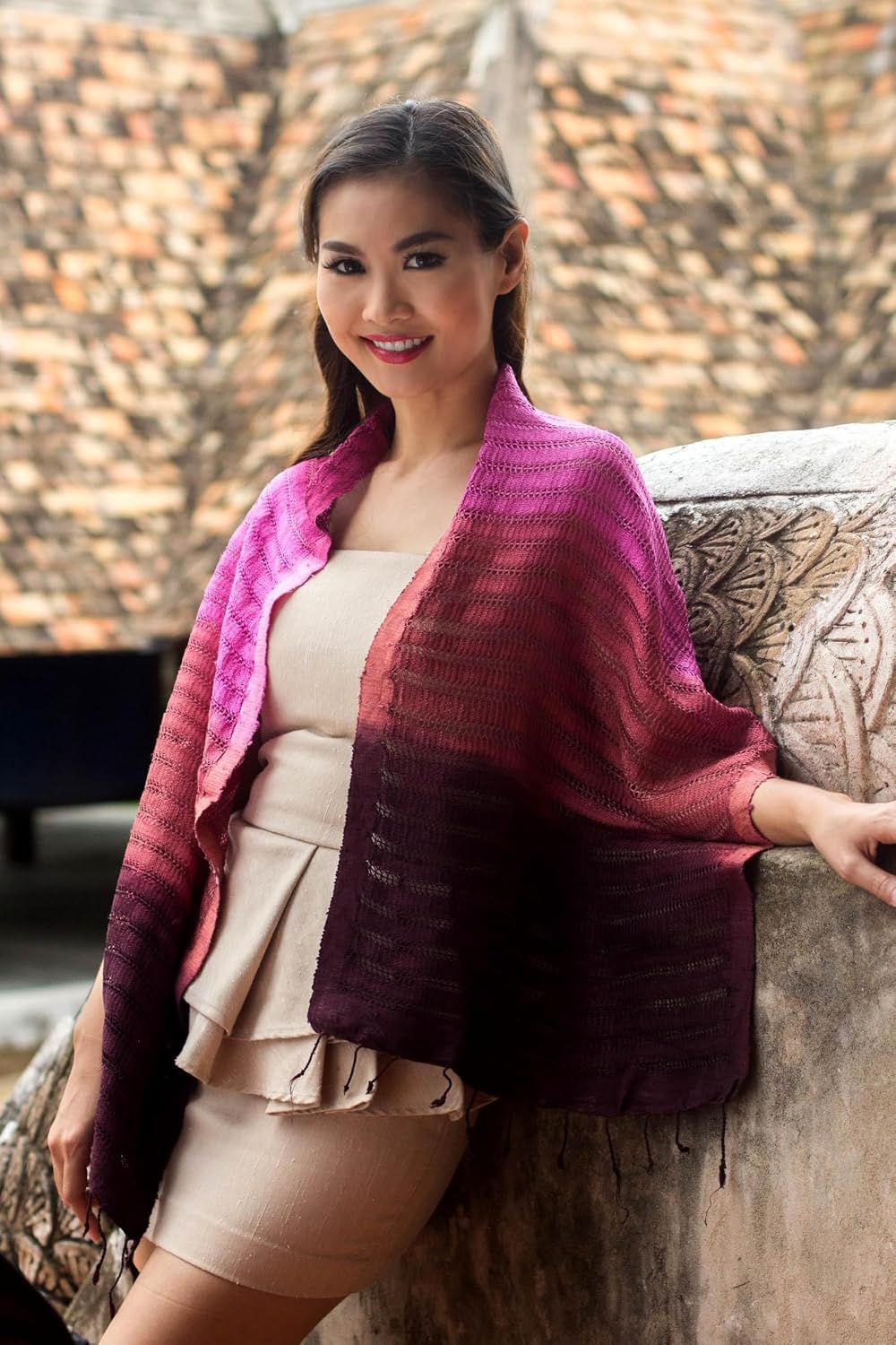 NOVICA Silk scarf, 'Wine Evolution'