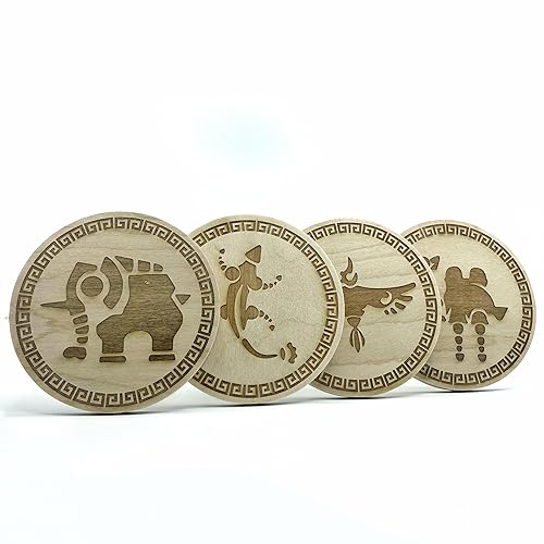 DIVINE BEASTS Hyrule Inspired Wood Engraved Coaster Set of 4 SET #3 CAMEL ELEPHANT EAGLE LIZARD Great Gamer Gift Idea Perfect Fantasy