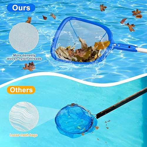 Miniatura 3 de Jesdoo Skimmer de piscina, colador de piscina con 3 secciones de varillas telescópicas de aluminio y colador de piscina de malla media y fina,