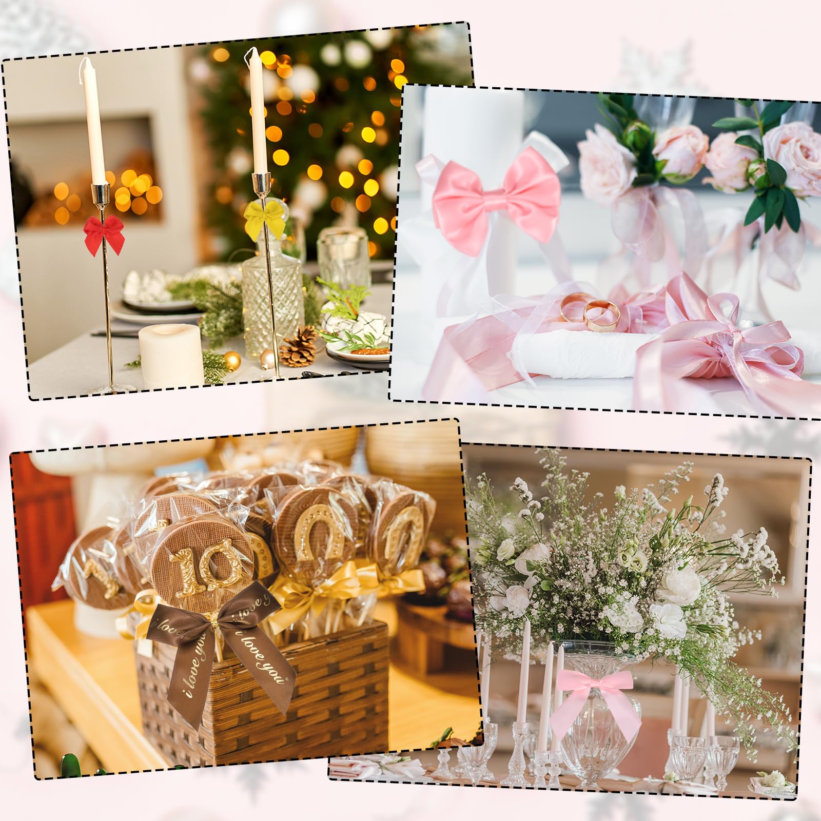 PATIKIL 2.54cm Mini Nœud en Ruban Satin Doré - Décoratif Bricolage DIY Artisanat Couture Mariage Fête Noël