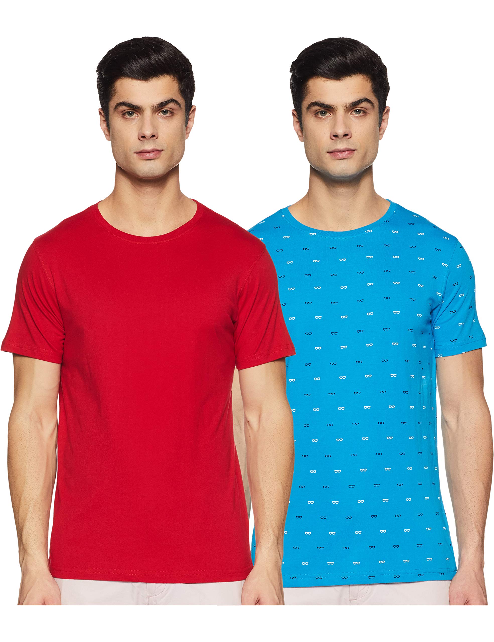 Amazon Brand - SymbolMen's Printed Regular Fit Half Sleeve Cotton T-Shirt (Combo Pack of 2)