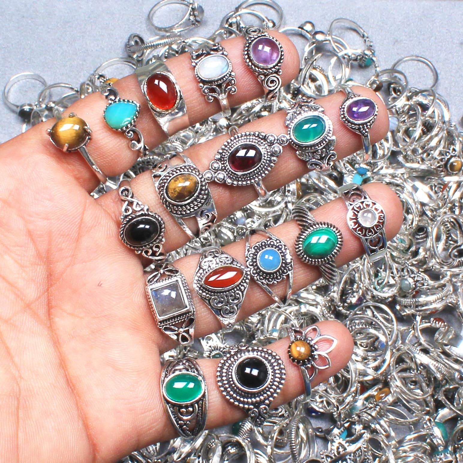 Silver Carats Wholesale Set Of Silver Plated Handmade Rings for Women Girls Stacking Vintage Midi Finger Rings Sizes 6-10 Rings (20 Rings) - Image 2
