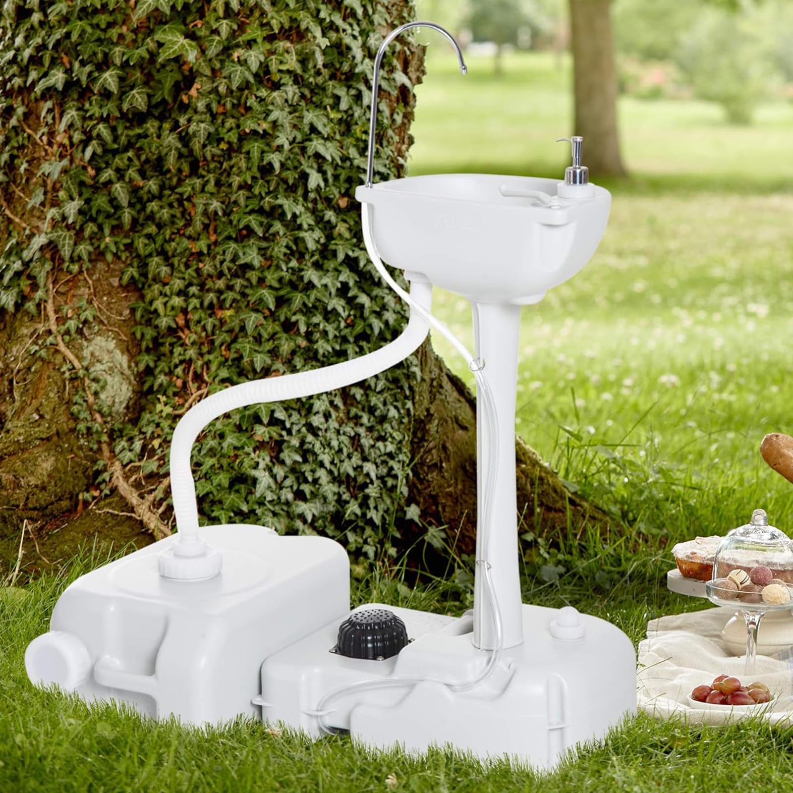 Lavandino Portatile da Campeggio con Serbatoio da 17 Litri e Serbatoio delle acque reflue da 24 Litri, Supporto per lavabo con Pompa a Pedale per Esterni, Picnic, Eventi, raduni