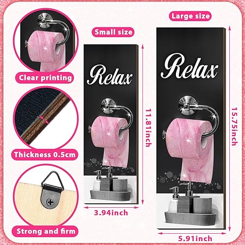 Miniatura 4 de Honoson 4 piezas de decoración de baño, arte de pared de casa de campo, baño, decoración de pared, remojar, relajarse, respirar, colgar de madera,