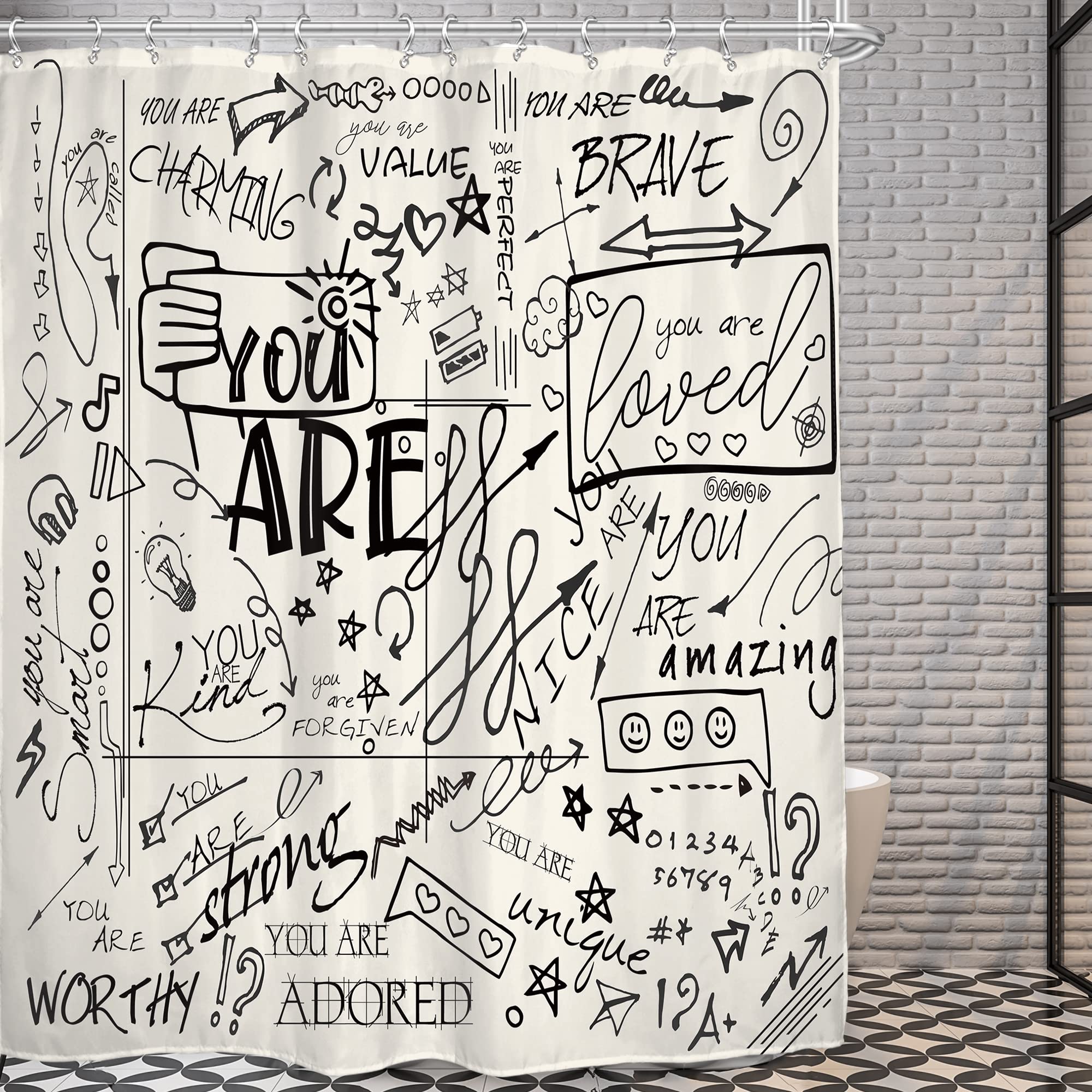 AMBZEK Beige Cream Funny Quotes Shower Curtain for Kids Teen 60Wx72L Inch Boy Girl Black You are Bathroom Decor Set Inspirational Abstract Cool