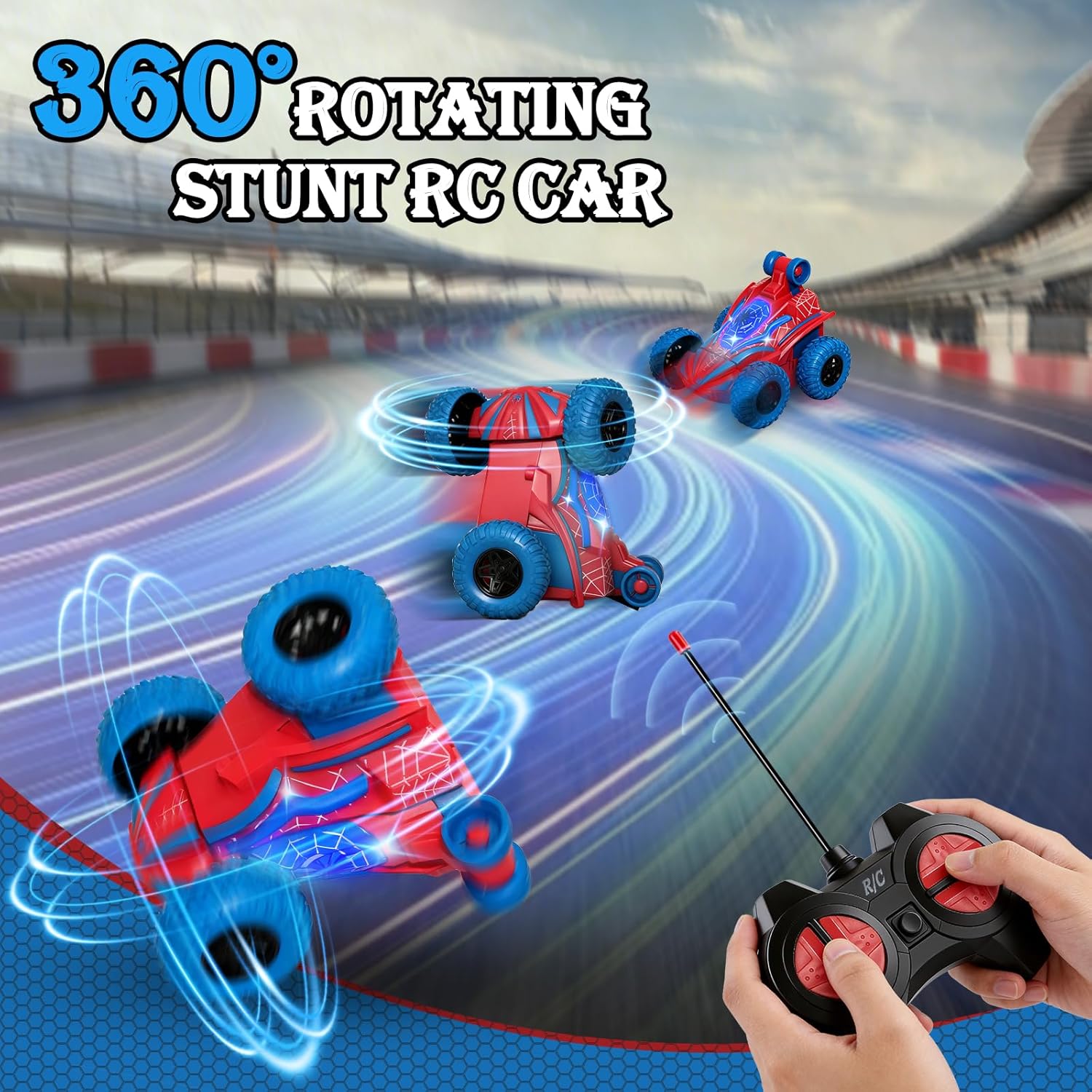 Spider Remote Control Car, 360°Rotation Rc Stunt Car with Cool Flashing Light, Superhero Car Toys for Kid, Indoor & Outdoor 4wd Toy Car, Birthday Gift for Boy Ages 3 4 5 6 7 8 9 10 11 12