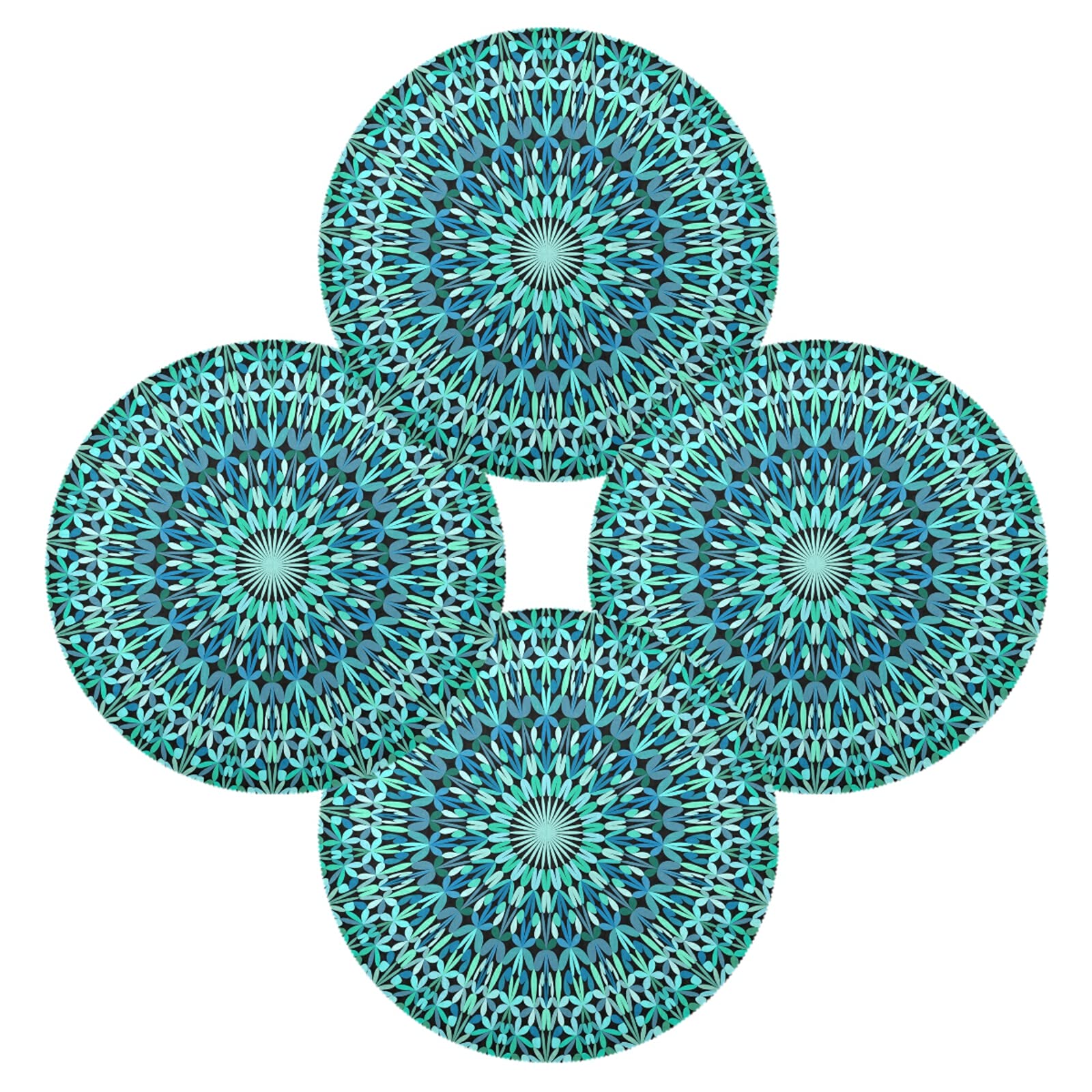 Poeticcity Turquoise Kaleidoscope Mandala Floral Flower Tribal Ethnic Motifs Set Of 6 Table Placemat, Non-Slip Place Mats Protector Washable Plate Mat Holder, 15.4 Inches Round Desk Pad For Kitchen Dining