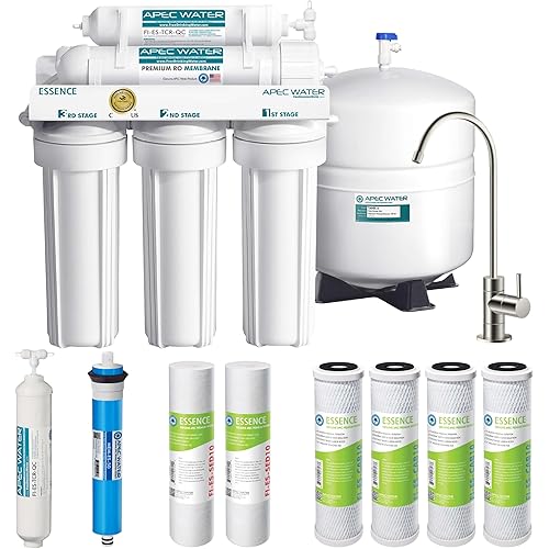APEC Water Systems ROES-50 Essence Series Top Tier 5-Stage WQA Certified Ultra Safe Reverse Osmosis Drinking Water Filter System with Extra High Capacity Pre-Filter Set Stage 1-3