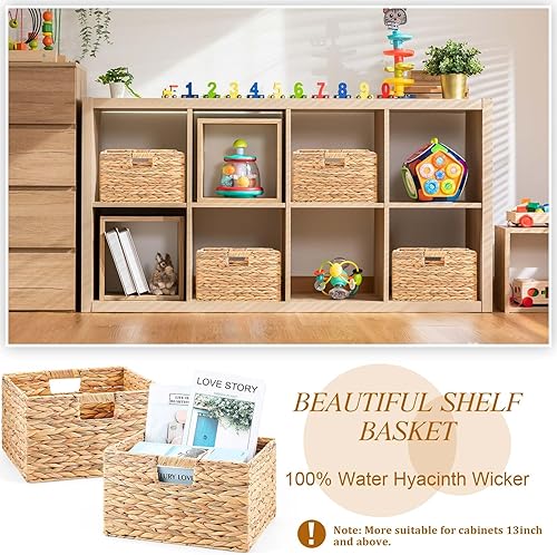 Miniatura 10 de Jinei 12 cestas de almacenamiento de mimbre tejidas a mano con jacinto de agua, cubos de almacenamiento con asas, cestas tejidas, contenedores de