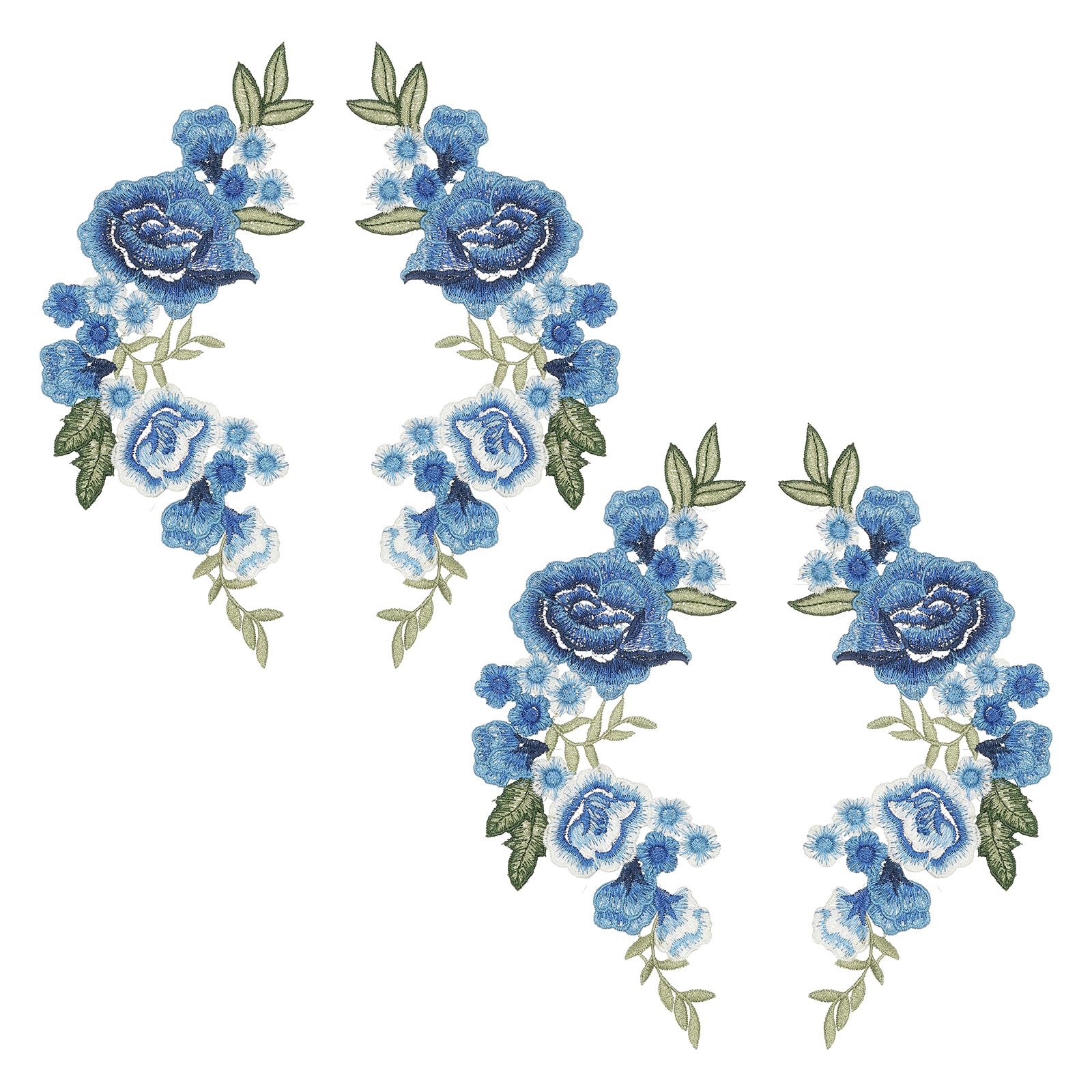 sourcing map 2Pair Peony Flowers Embroidery Patches, 10.2" Sew/Iron on Patches Floral Flower Appliques Embellishments for Clothes Dress Jackets Bags DIY Crafts Sew Making, Blue