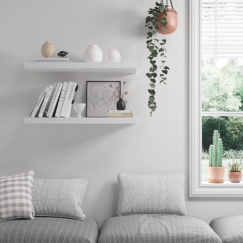 Miniatura 5 de JPND Estante flotante, juego de 2 estantes de pared, 36 pulgadas de ancho x 12.75 pulgadas de profundidad x 2 pulgadas de alto, estante flotante de