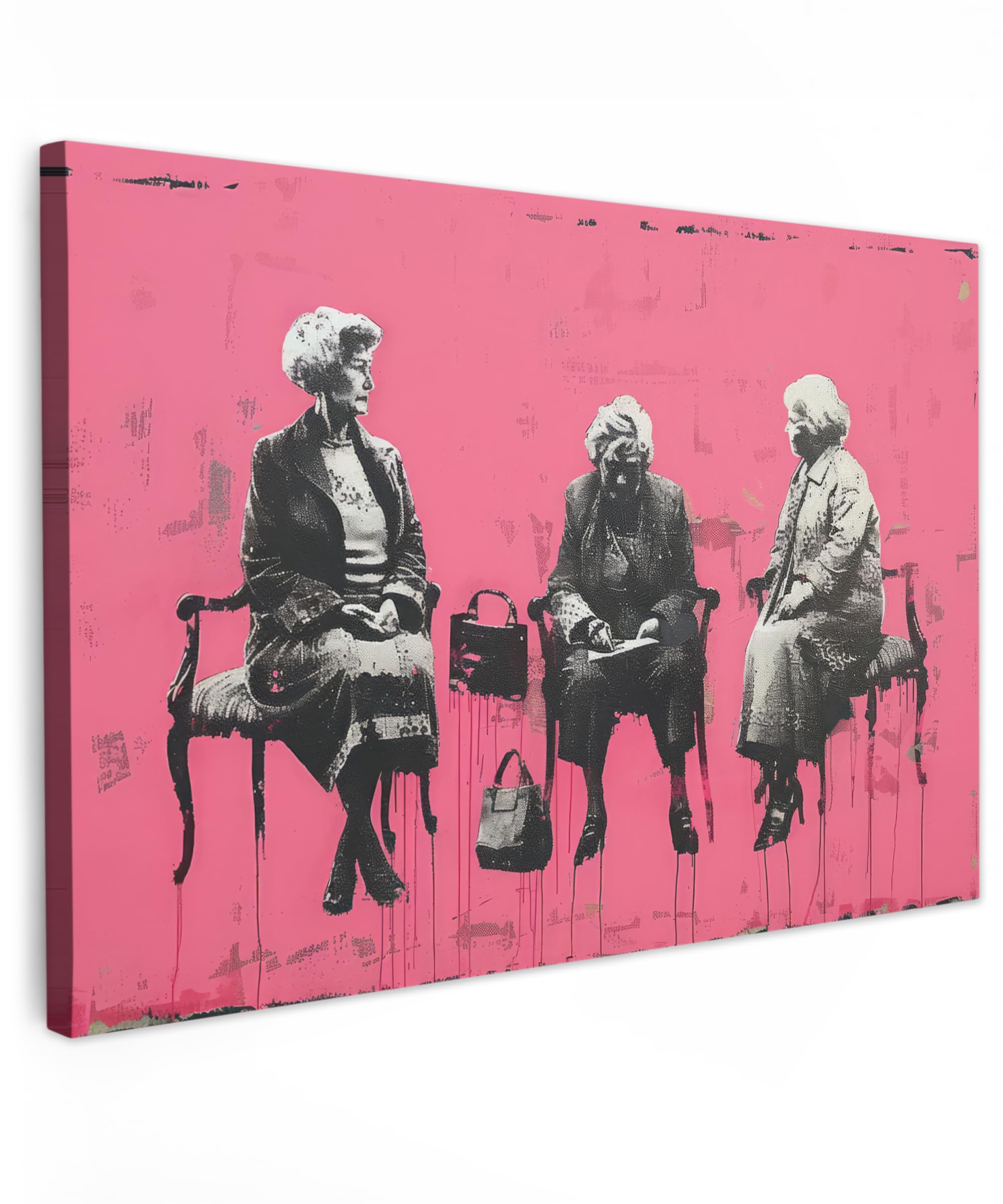 MuchoWow© Canvas Wall Art 35"x24" / 90x60 cm Decor Paintings Print framed on Canvas Pictures for Hallway Graffiti - Vintage - Black - Street art - Pink - Banksy