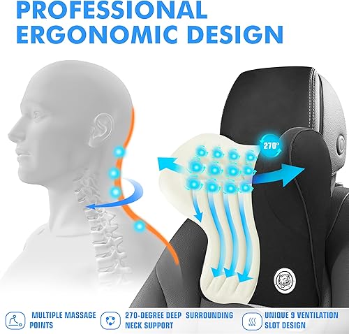 Miniatura 2 de Almohada para el cuello del auto para asiento de conducción, almohada para reposacabezas de automóvil con correa ajustable, almohada de apoyo de