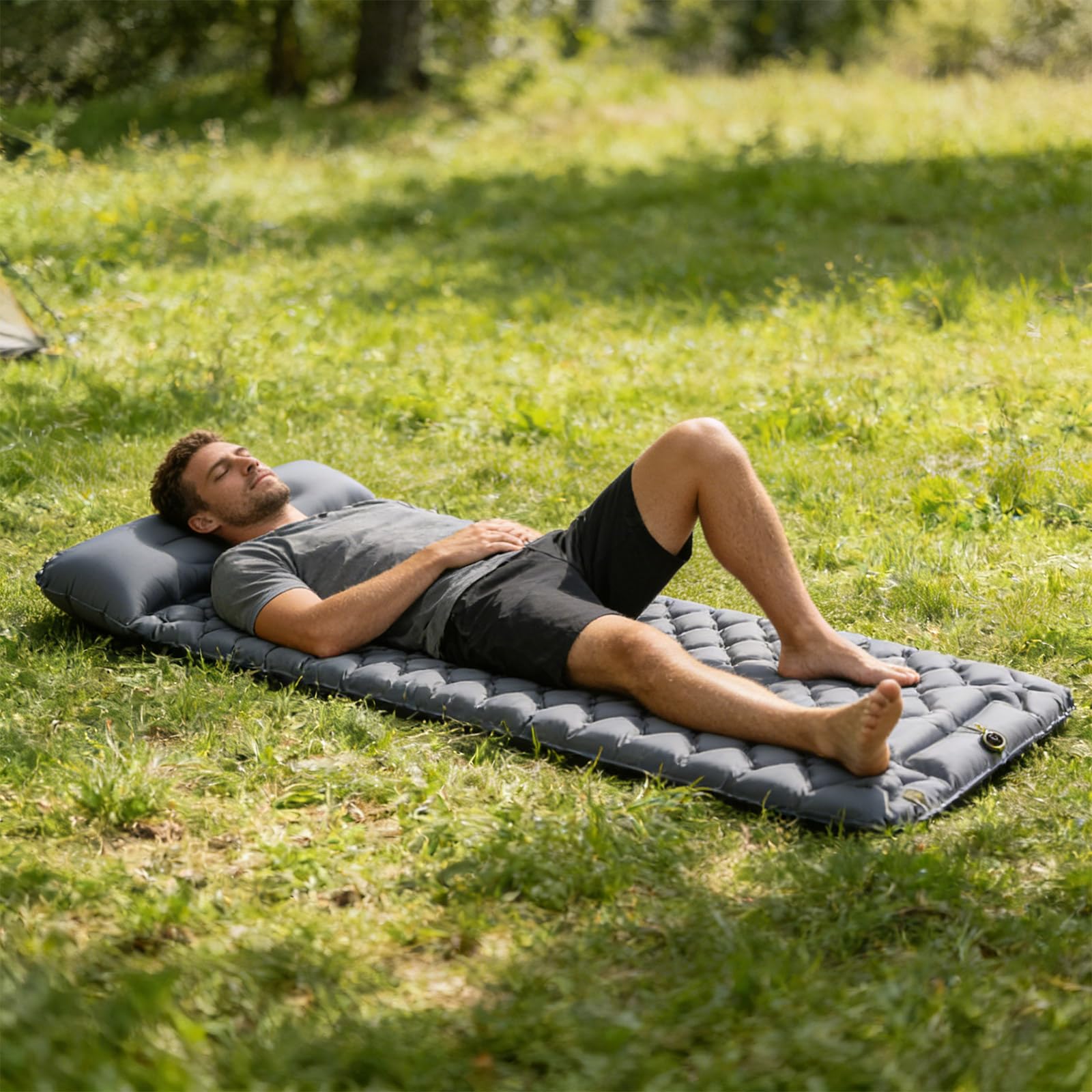 Matelas de Camping Autogonflant Ultraléger, 190 x 60 cm Matelas Gonflable, Pompe et Oreiller Intégrés, Étanche, Matelas Gonflables Unique Portable, Convient pour Plage, Randonnée, Voyage (Gris)