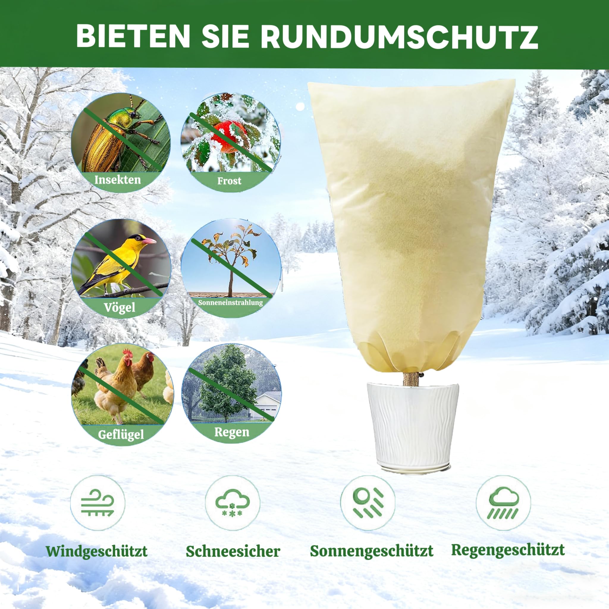 Protección invernal para plantas, 250 x 360 cm, protección contra heladas, saco para plantas en macetas, translúcido y transpirable para palmeras, olivos, árboles frutales (beis, con