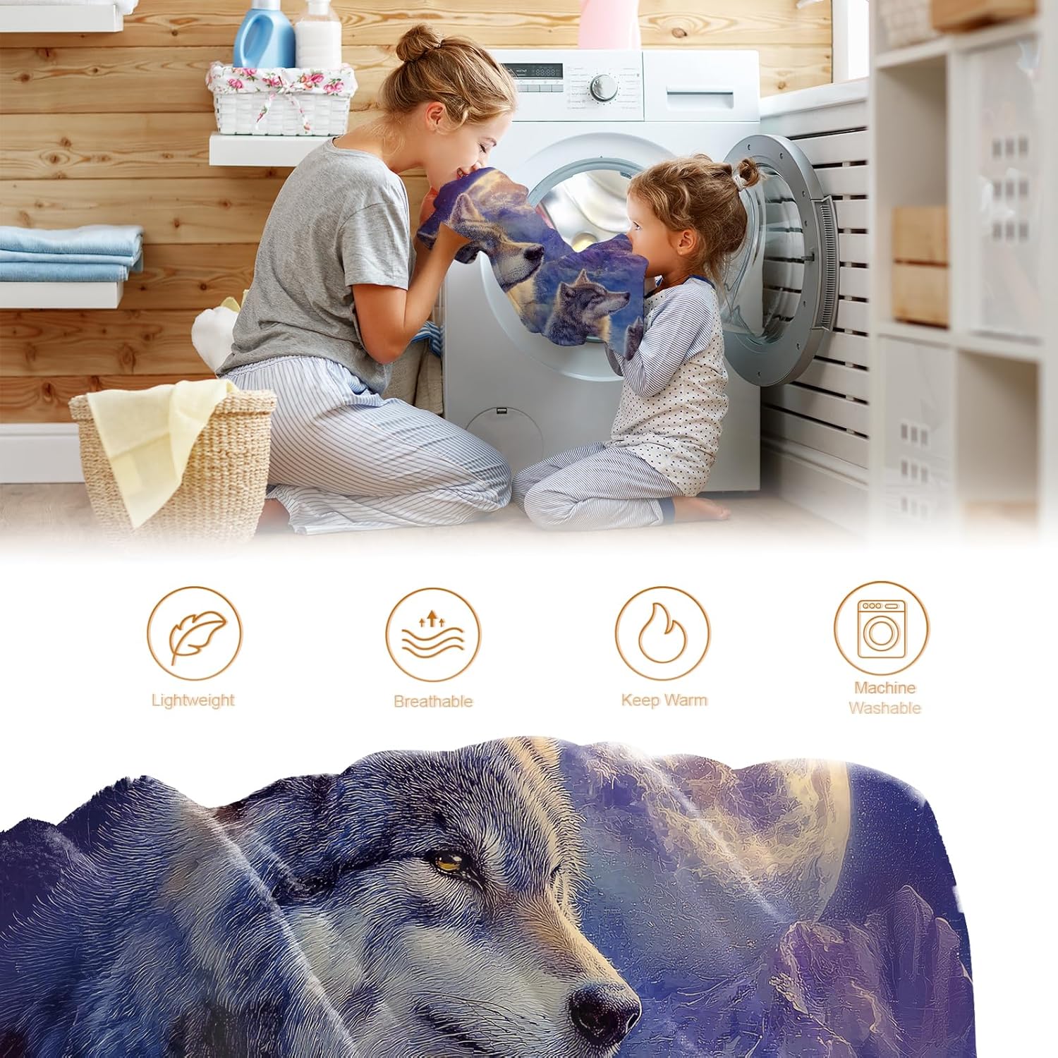 Wolf Starry Sky Moon Blanket for Adults Kids Mountains Trees Decor Gifts for Women Men Boys Girls Birthday Christmas Halloween Easter Dad Wife Mom Husband Boyfriend Throw Blanket 60"x80"
