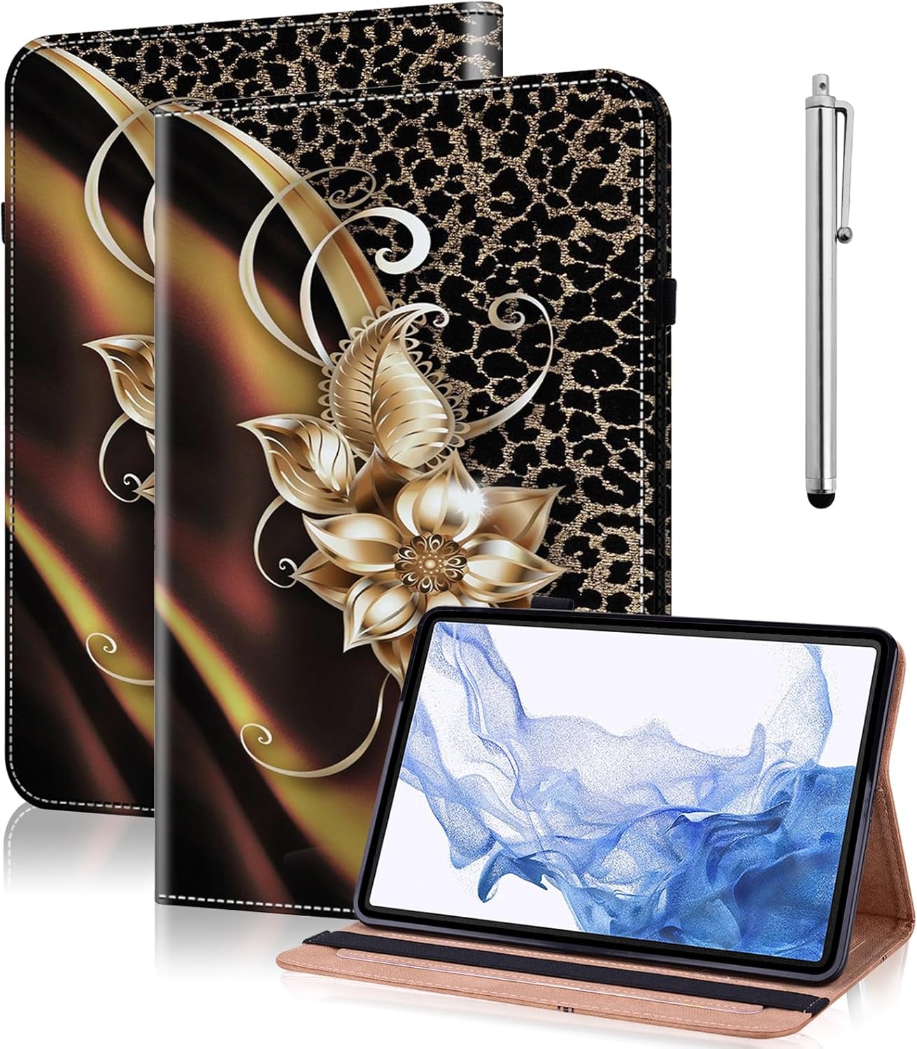Case for Kindle Fire HD 8 & 8 Plus Tablet (12th/10th Generation,2024/2022/2020),Folio Slim Fit Stand PU Leather Wallet Shockproof Cover for Fire HD 8 Tablet 8 Inch- Metallic Flower