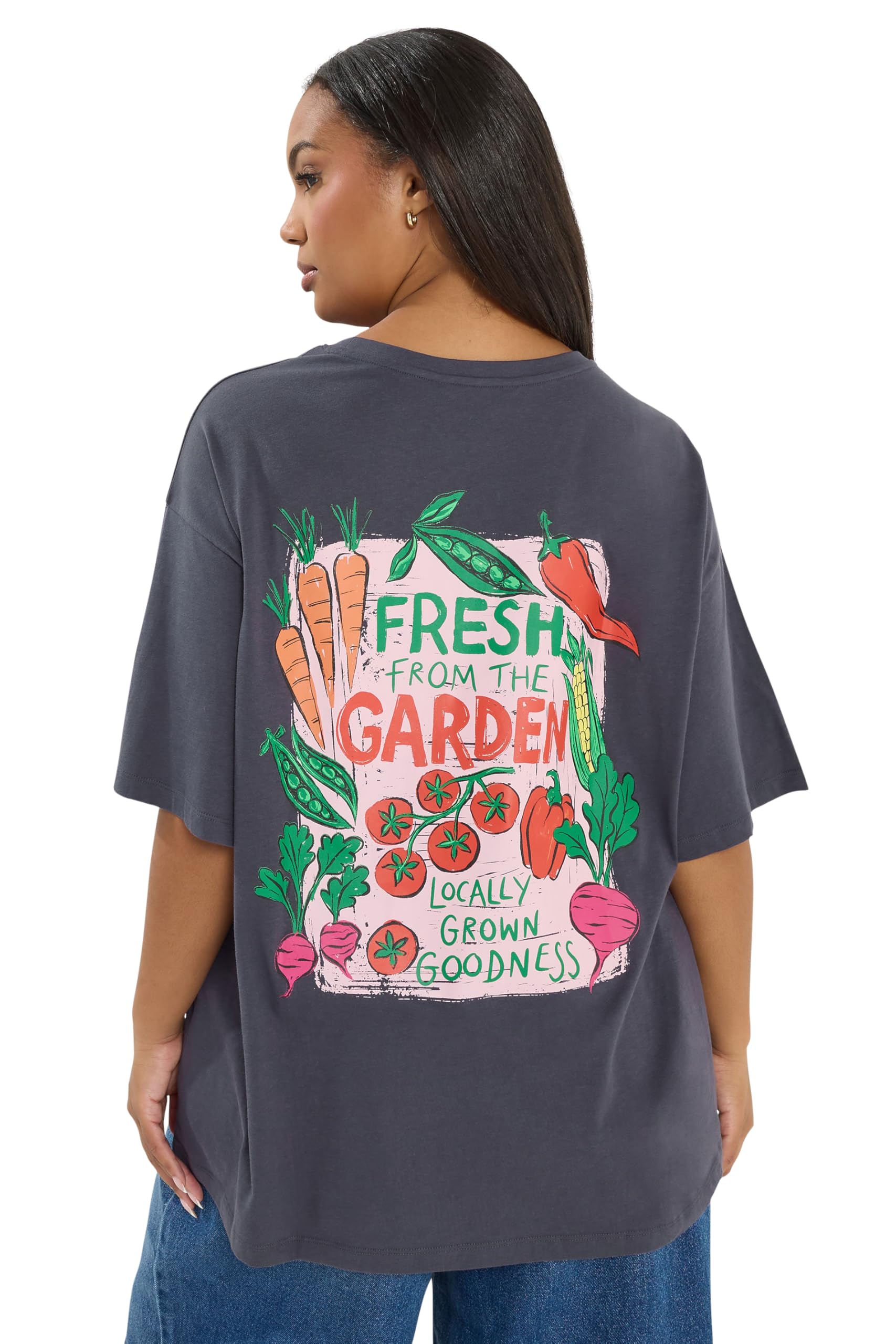 Yours Women's Dark Grey Graphic Relaxed T-Shirt In | Size: 22-24