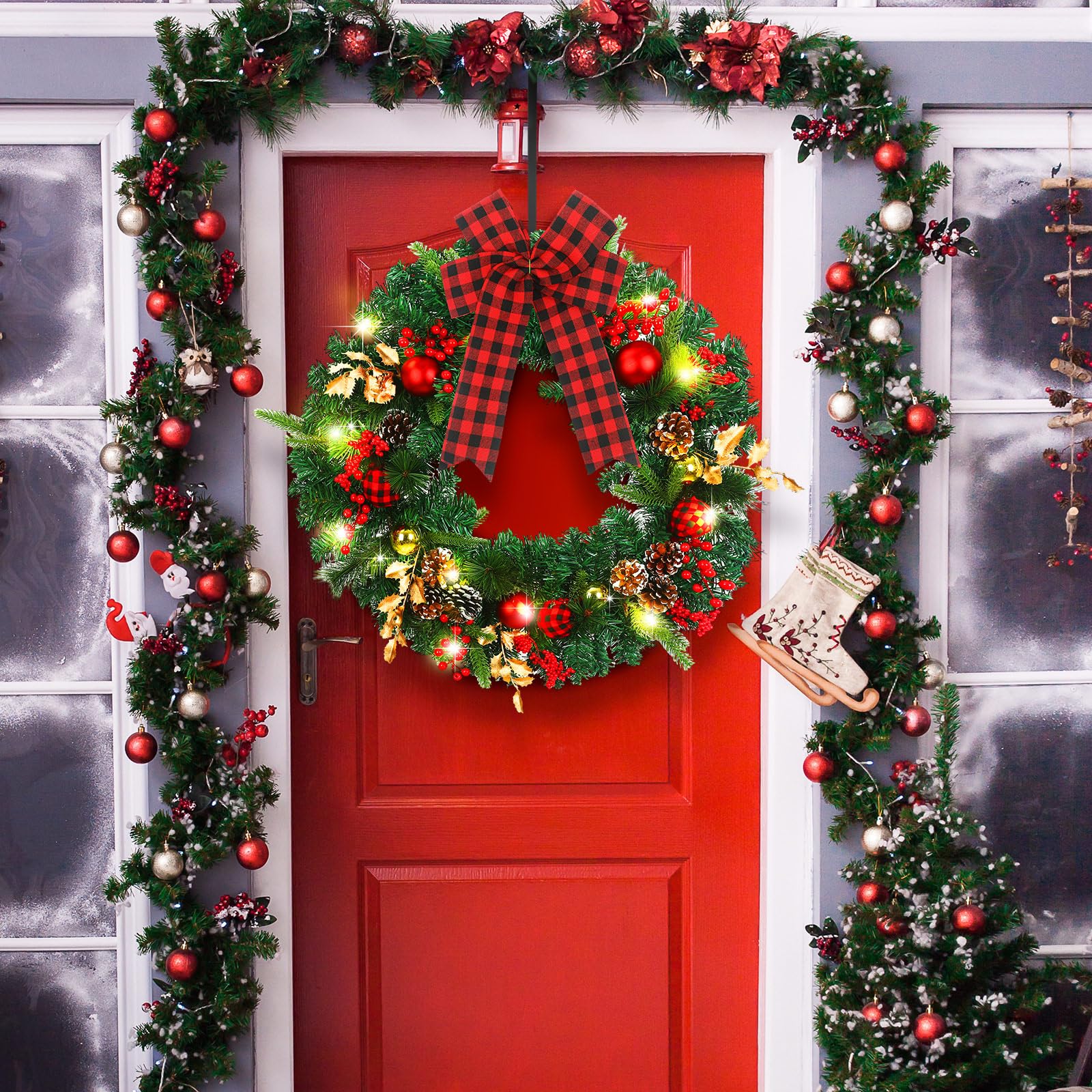 Amazon.co.jp: 2個 28インチ クリスマスリースオーナメント LEDライト