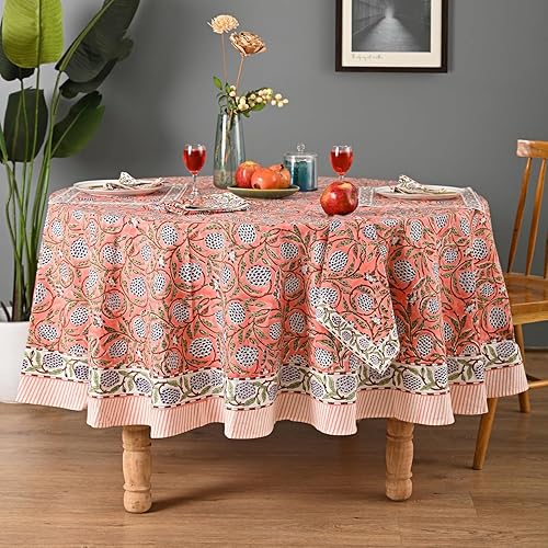 Miniatura 36 de Hand Block Printed Cotton Tablecloth – Elegant Floral Design Perfect for Dining Table Kitchen Parties Home Decor, Wall Tapestry (Peach Floral, 6
