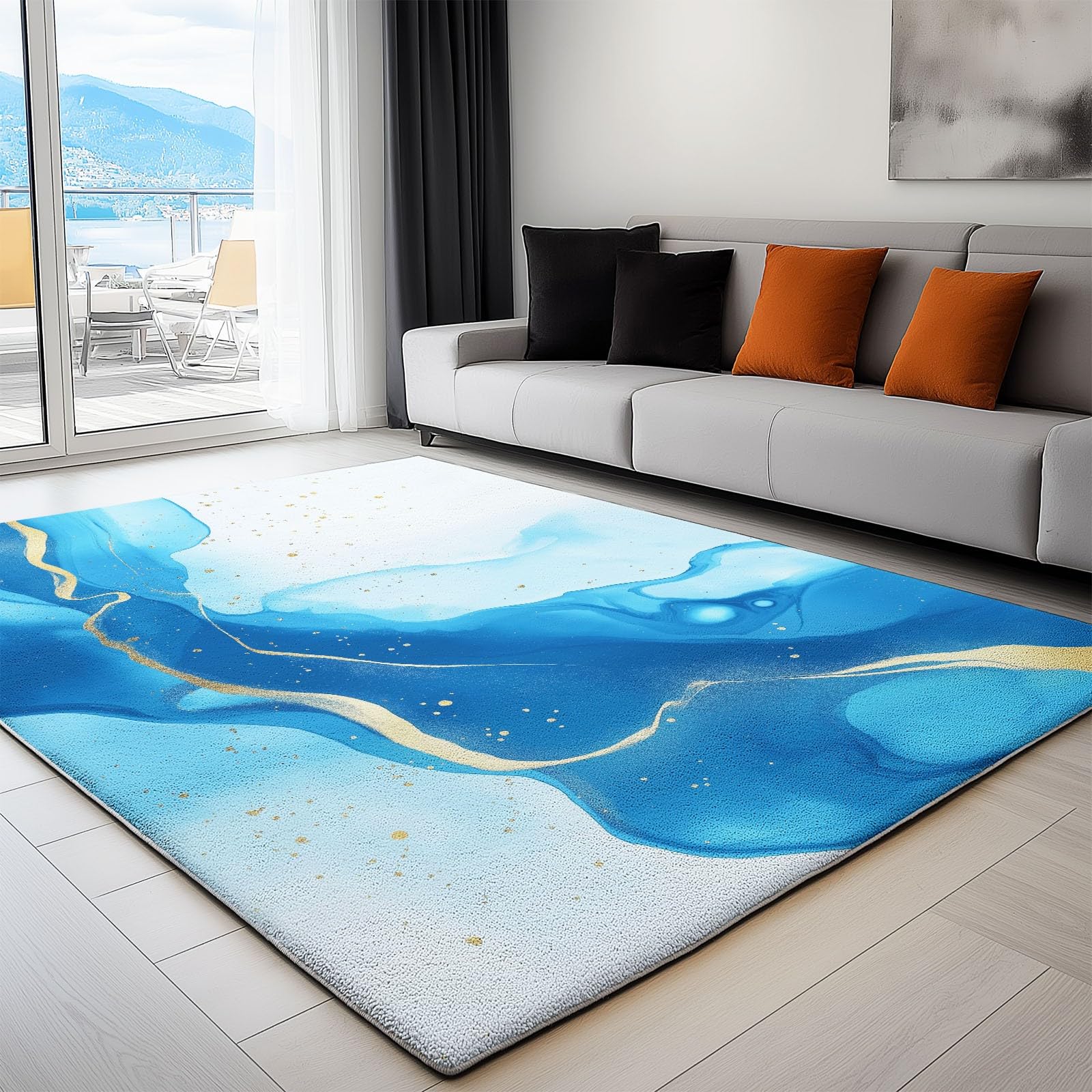 Tapis salon lavable bleu encre pour une descente de lit douce et chaleureuse