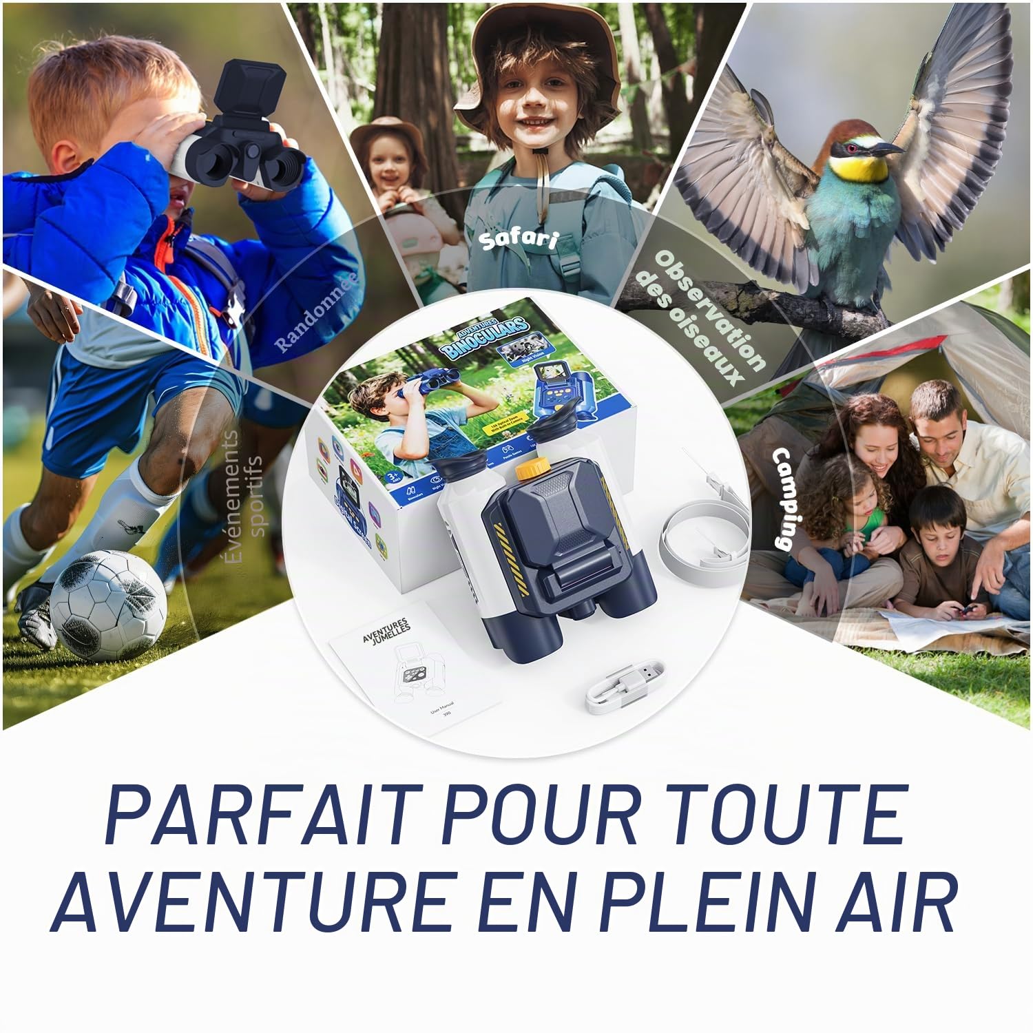 Jumelles Enfants Ahalfcit Télescope Jouet Vision Nocturne Infrarouge 10x25 Écran Couleur 2,4 Pouces Exploration Plein Air 4 Ans+ Blanc