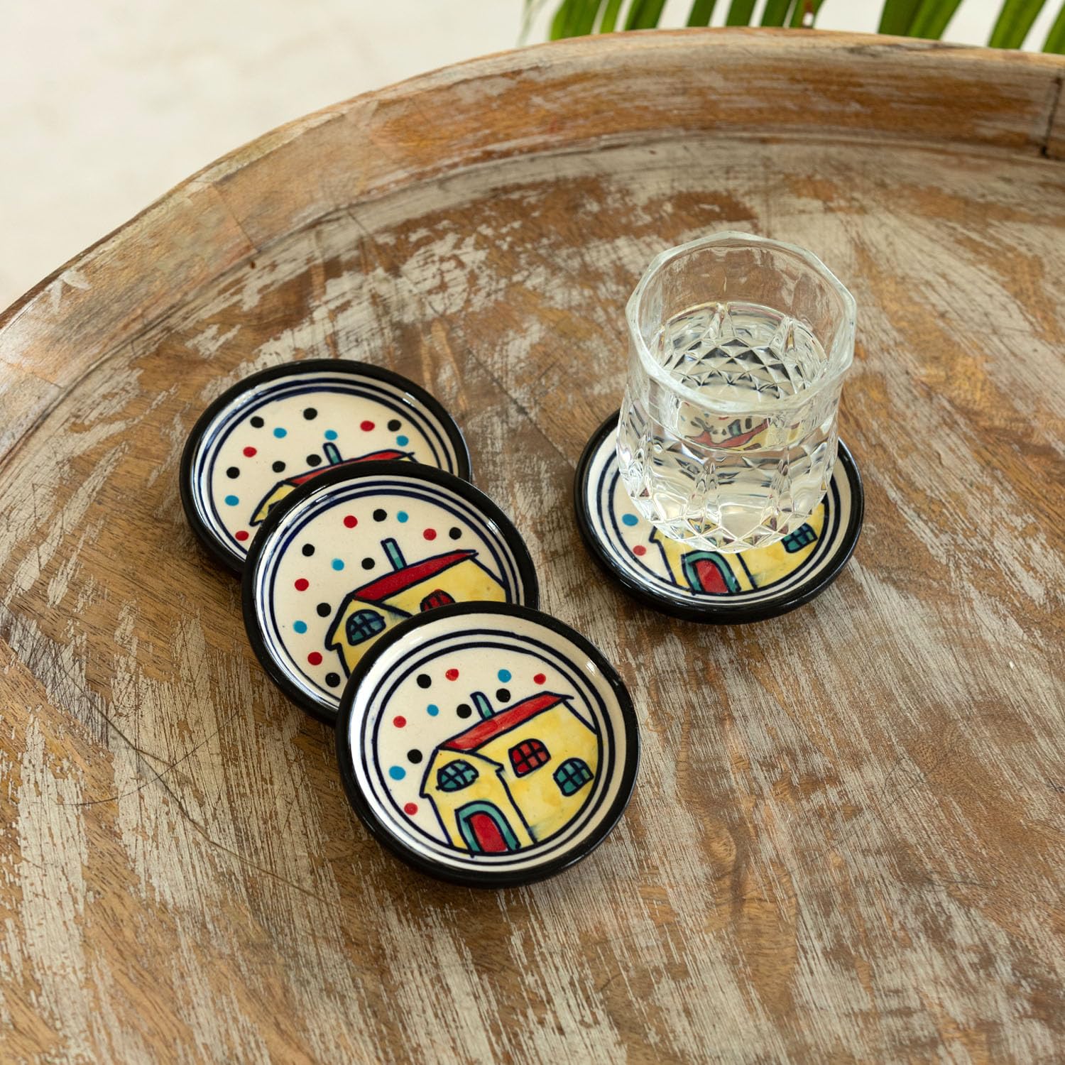 ExclusiveLane 'The Hut' Decorative Ceramic Coasters for Cups (Set of 4) | Handpainted Tea Coasters for Dining Table, Hot Pots, Office, and Hot Vessels-image-17