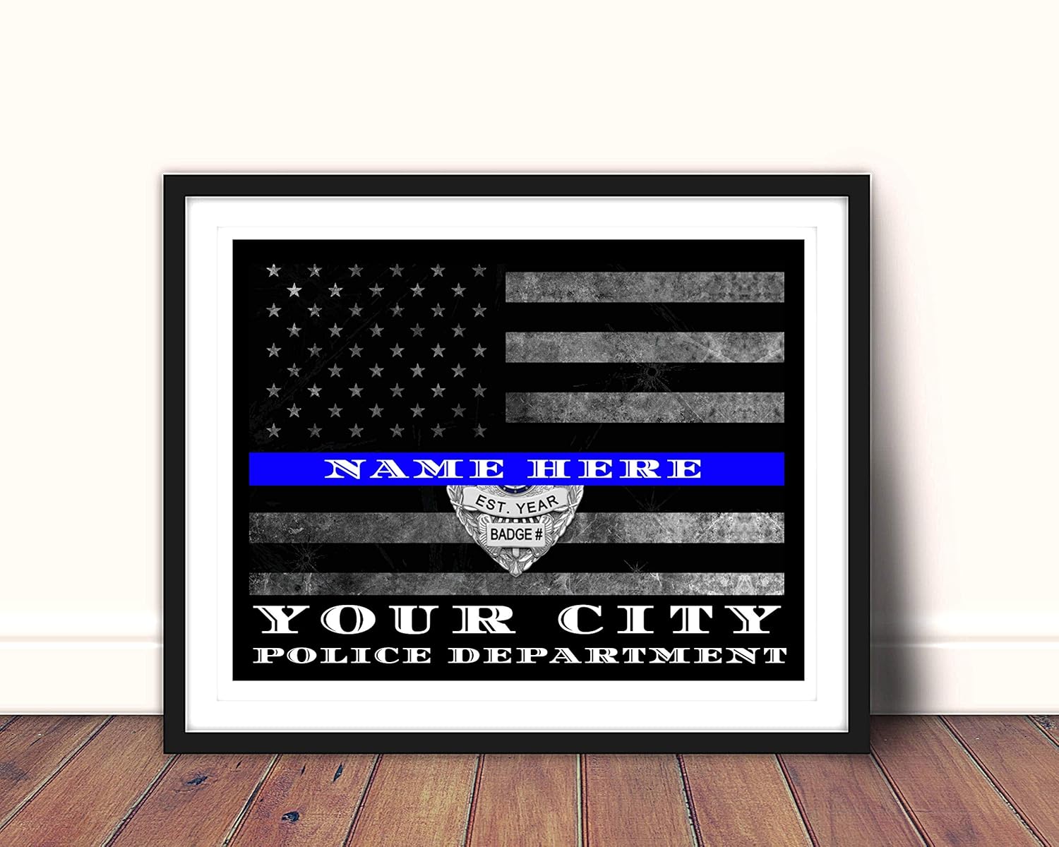 Thin Blue Line Police Gift - Personalized Framed Police Officer Gift - Police Academy Graduation Gift - NYPD LAPD Law Enforcement Wall Art - Police Appreciation Keepsake