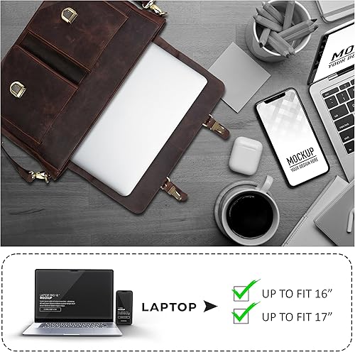 Miniatura 10 de Maletín de cuero con bloqueo de bolsa de mensajero para computadora portátil para hombre mango de cartera ajustable Butterrum, Madera.