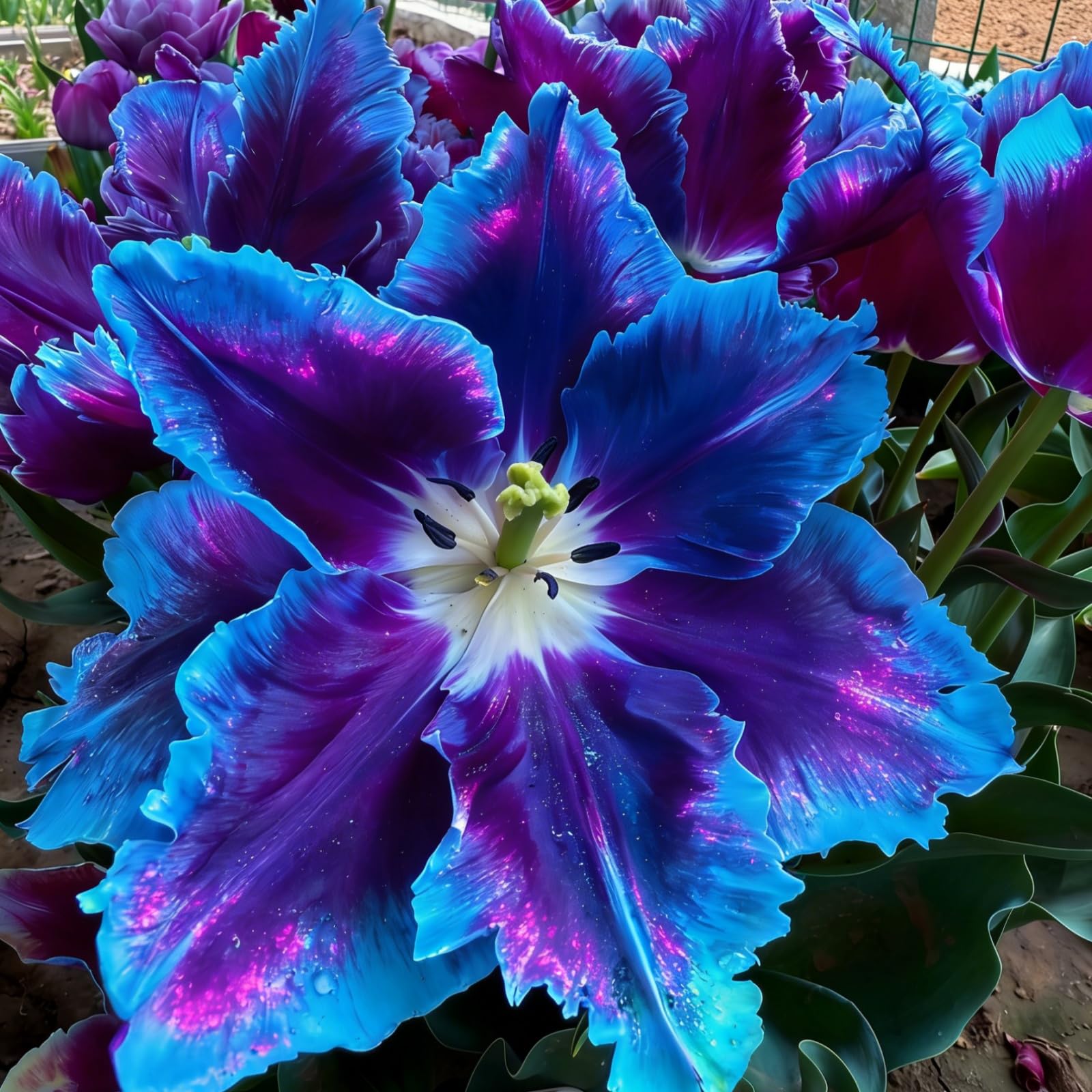 Multicolored Dutch Parrot Tulips, Easy to Maintain ＆ Easily Pollinated - Grow in Beds, Vase. ＆ Patio Pots, Excellent Display-15Bulbs-A