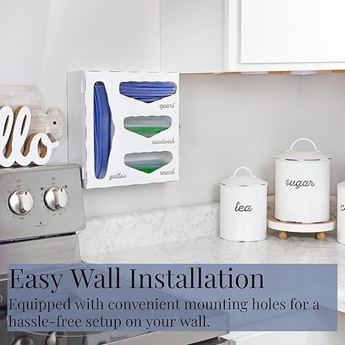 Miniatura 3 de AuldHome - Organizador de bolsas de cocina esmaltadas (blanco) con soporte de estilo rústico compatible con cierre de cremallera para almacenamiento