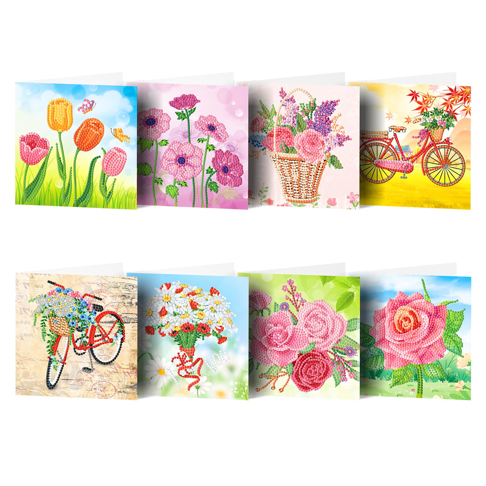 POETRYDRAW 8PCS Flowers DIY Diamond Art Painting Greeting Card Kits with Envelopes Diamond Art Greeting Cards Diamond Art Cards Kits for Adults DIY Crafts Family Friend Gifts (Flowers)