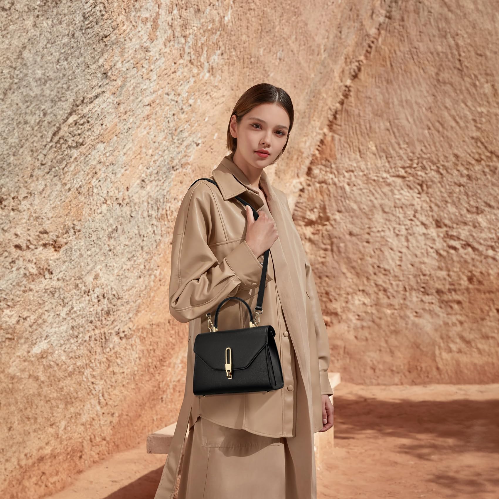 Top Handle Bag Fashion Leather Satchel Bag for Ladies, Zipper Pocket, Metal?Leather tote bag for Women.