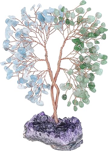 rockcloud Árbol de dinero de cristal con base de amatista, decoración de árbol de la vida entrelazado, adorno de alambre de cobre para mesa de