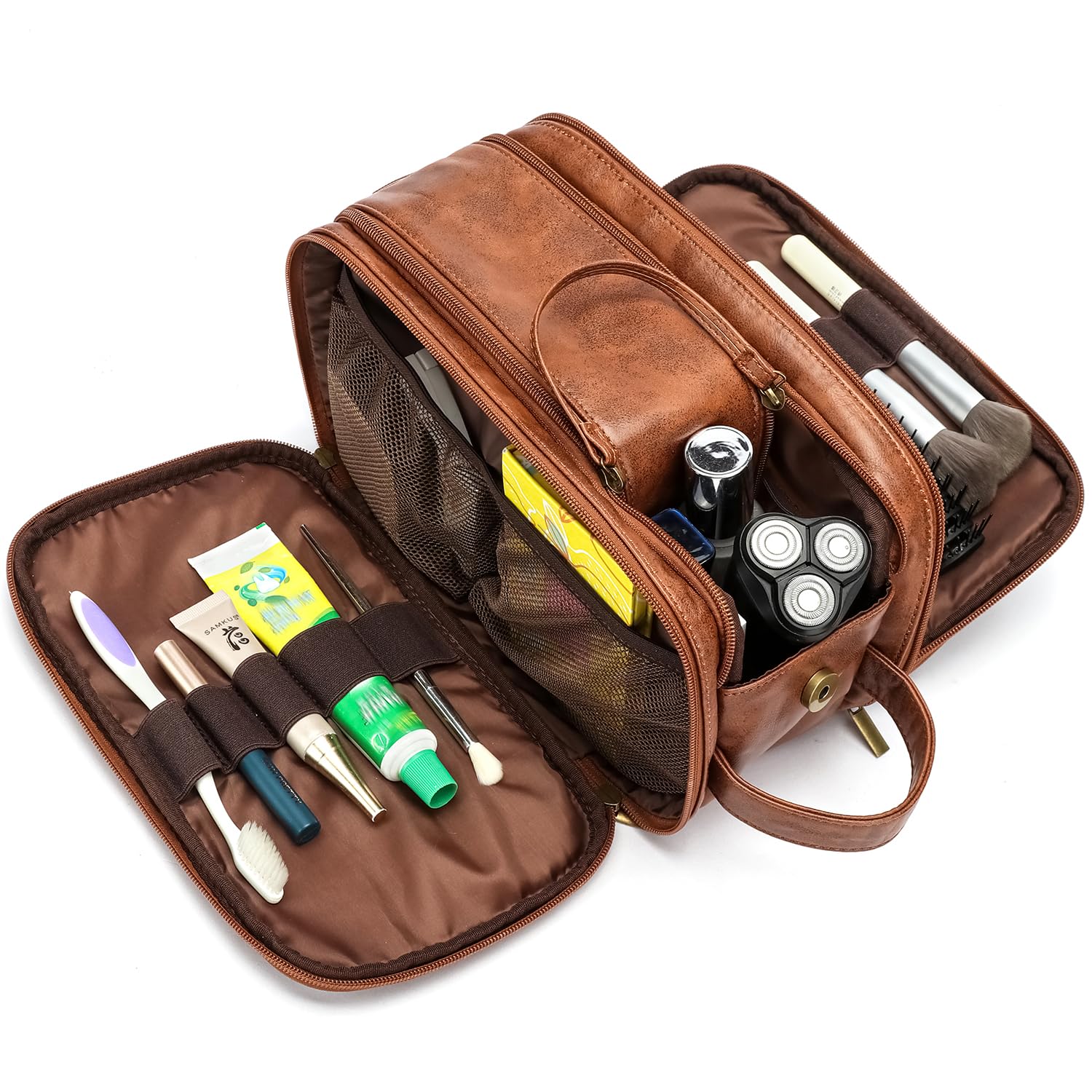 Laripwit Beauty Case Uomo da Viaggio Set da 2 Pezzi Impermeabile in PU Borsa da Toilette Trousse con Maniglia Laterale per Palestra e Lavoro Wash Bag Unisex
