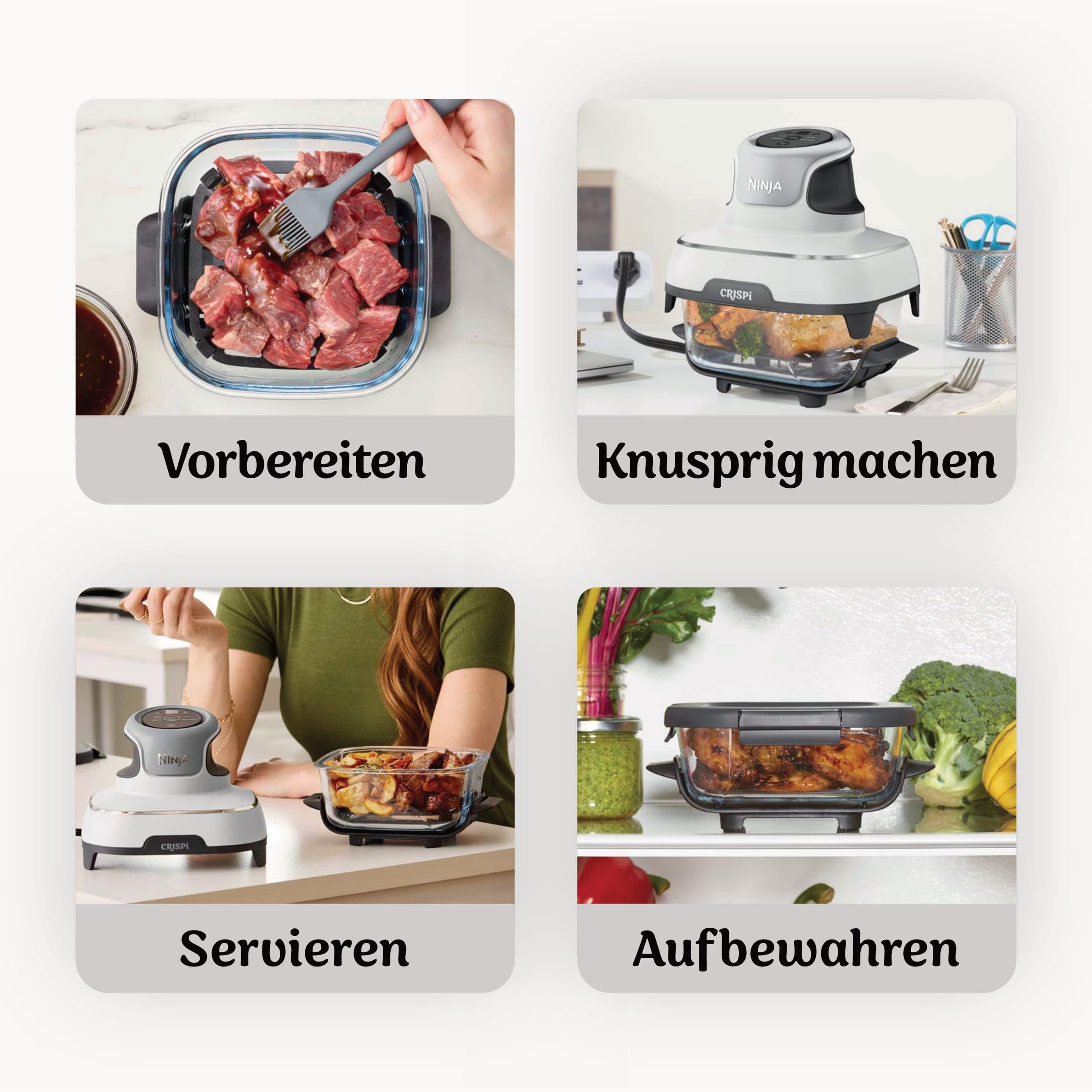 Ninja CRISPi Tragbare Heißluftfritteuse 3,8 l & 1,4 l 4-in-1 Heißluftfrittieren Braten Aufknuspern 1700 W Weiß FN102EU