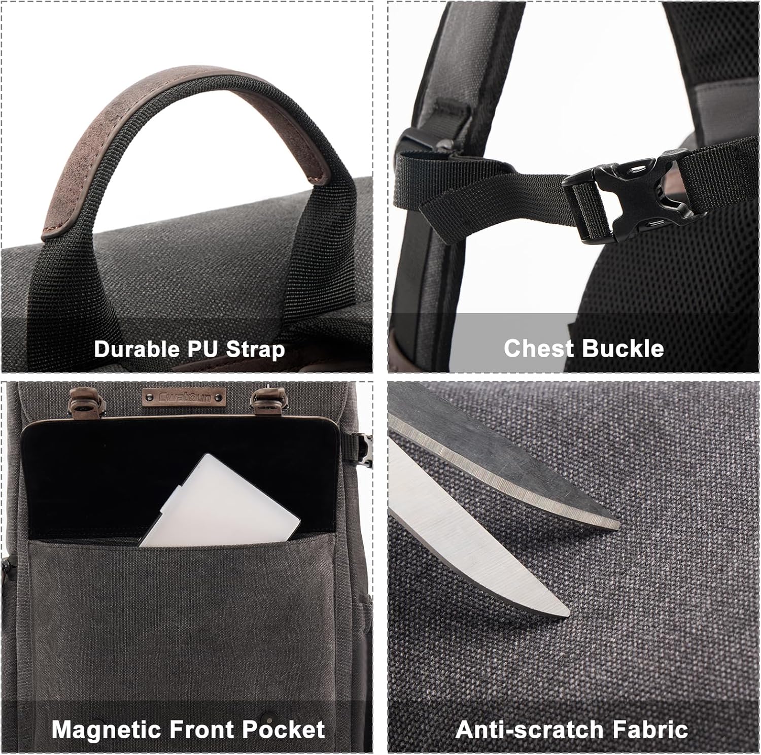 Cwatcun Canvas Camera Backpack, DSLR SLR Camera Bags for Photographers with Waterproof Rain Cover, Camera Case with Laptop Compartment & Tripod Holder for Canon Nikon Sony Fuji Camera & Lenses - Image 8